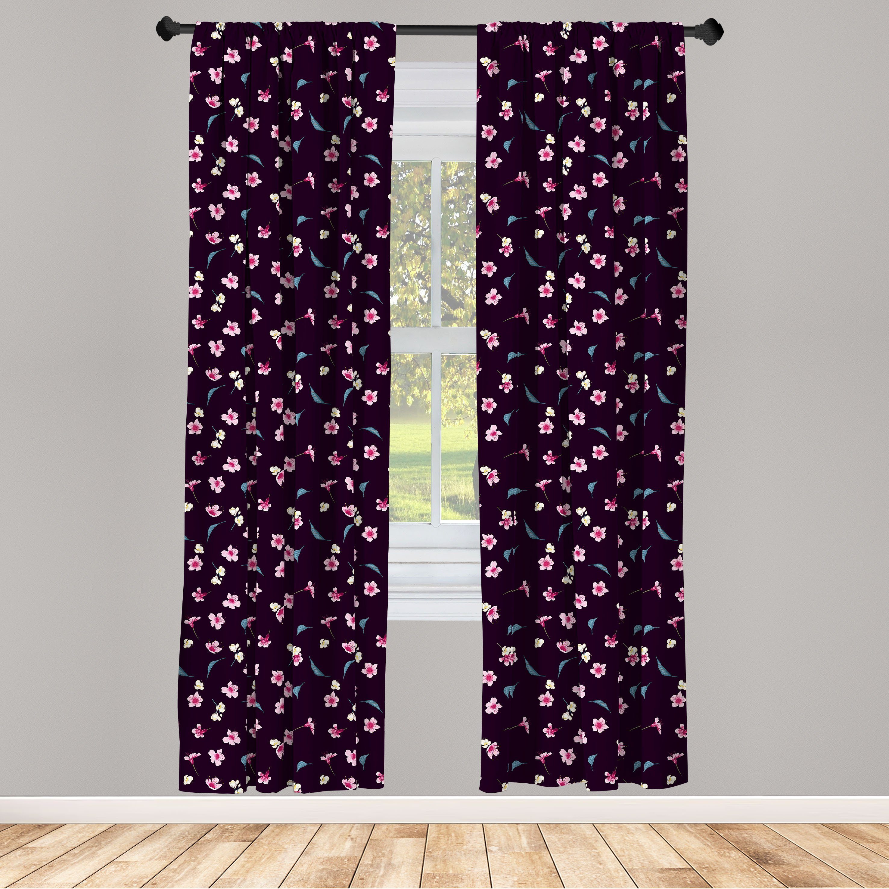 Gardine Vorhang für Wohnzimmer Schlafzimmer Dekor, Abakuhaus, Microfaser, Kirschblüte Yozakura Muster