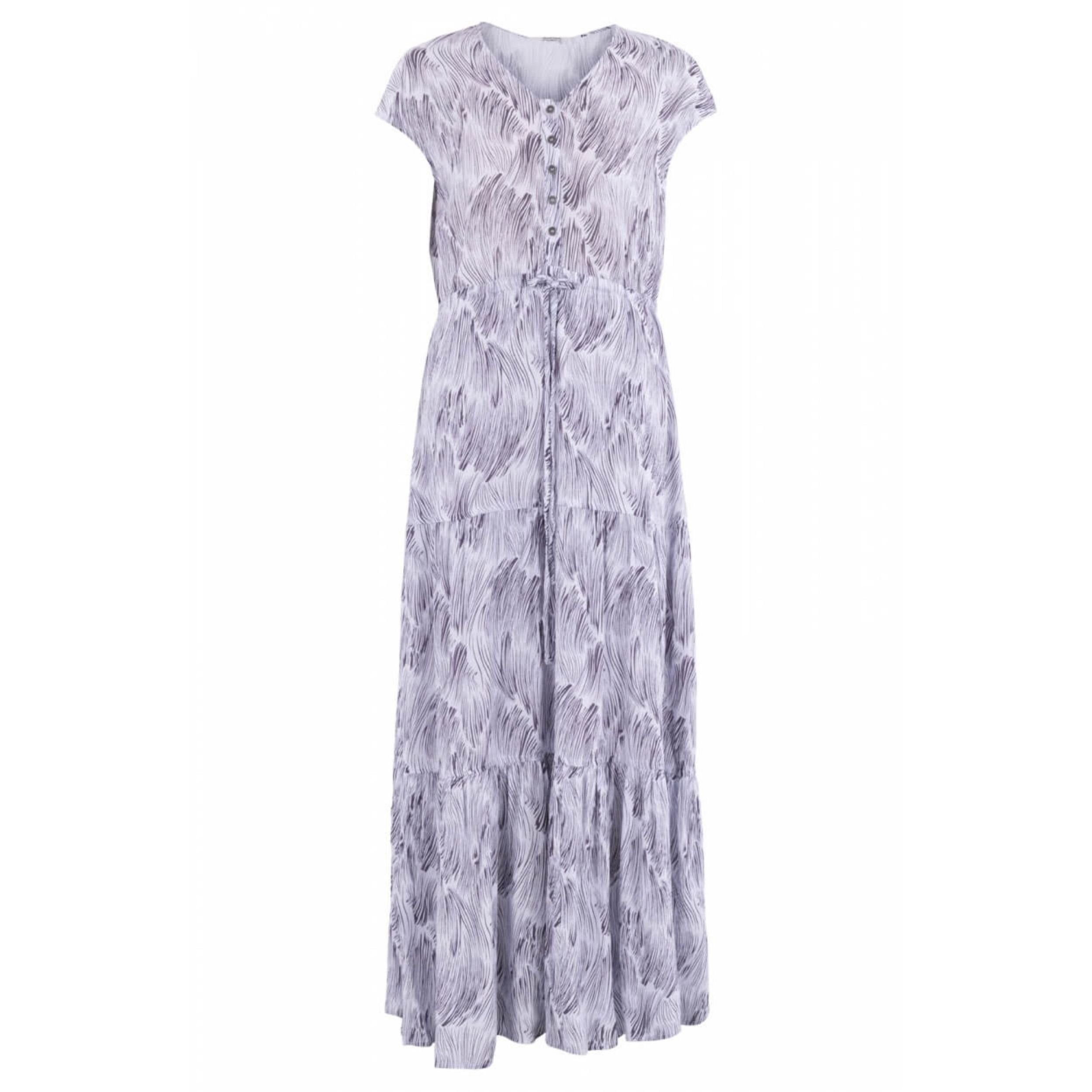 Blusenkleid Lianna Dress gemustertes Kleid in Hellgrau mit Bindekordel und Blauem Muster
