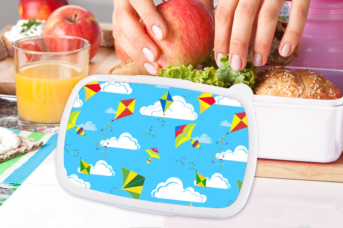 für Lunchbox für Kinder Muster, weiß - Mädchen Sommer Brotbox - und und (2-tlg), Drachen Kunststoff, Erwachsene, Jungs MuchoWow Brotdose,