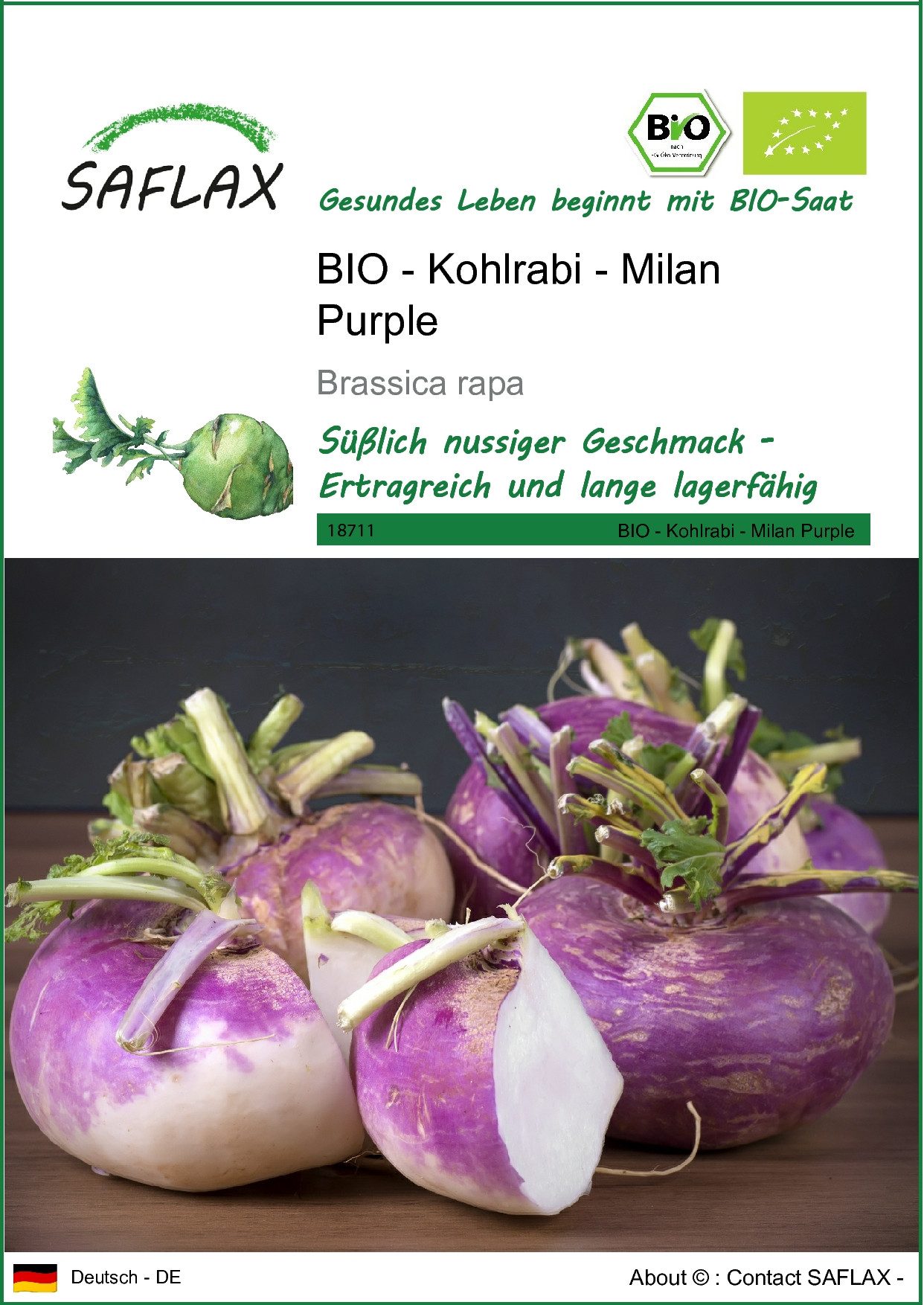 SAFLAX Gemüsesamen SAFLAX - Samen - BIO - Kohlrabi - Milan Purple