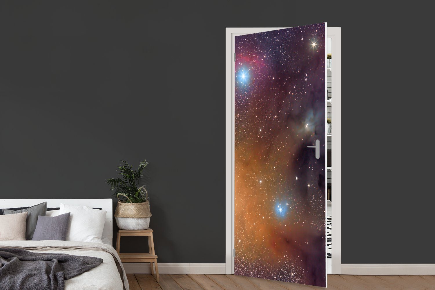 MuchoWow Türtapete Universum - Sterne Tür, 75x205 bedruckt, Kinder, Farben - Matt, für - cm Mädchen (1 Jungen Türaufkleber, - Fototapete - St)