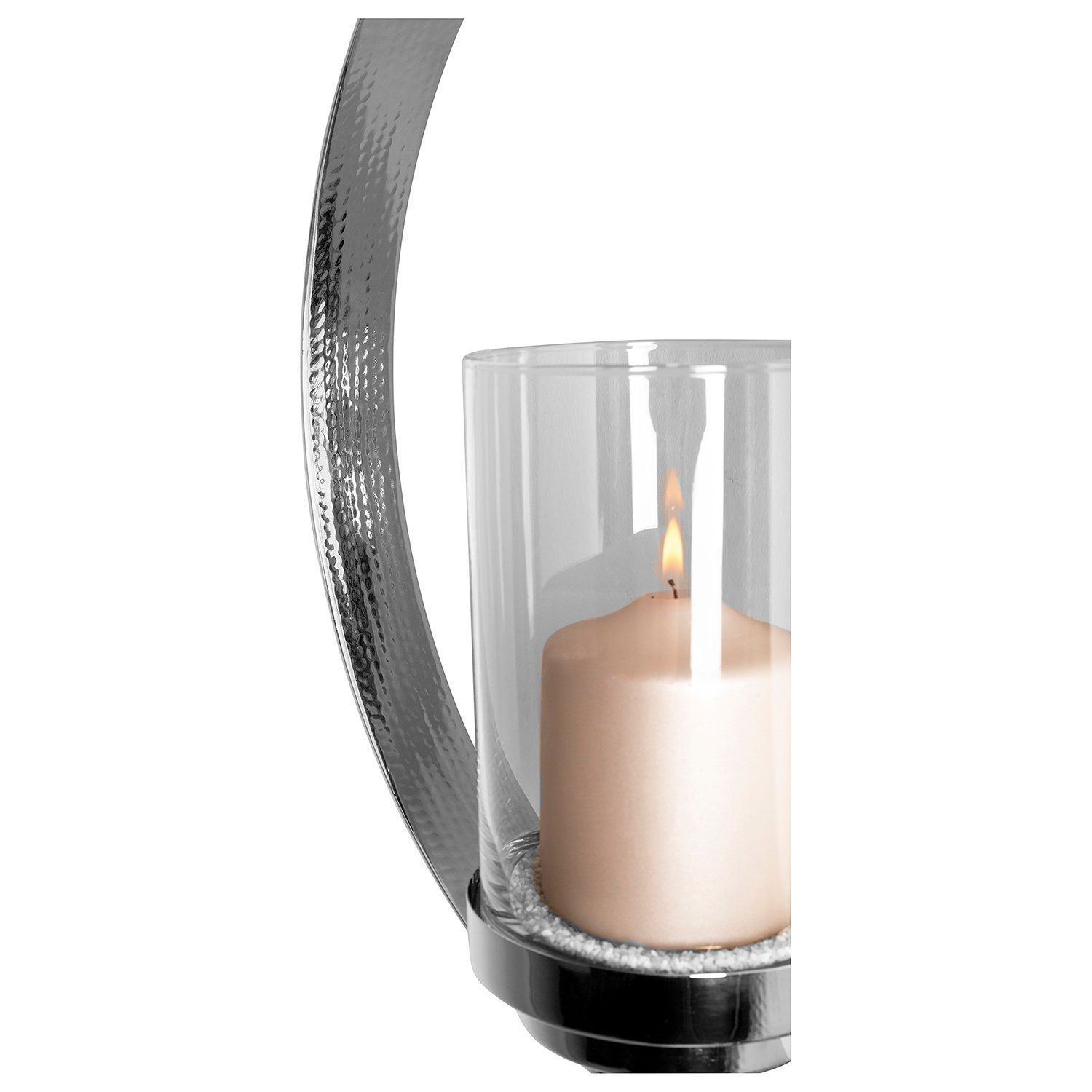 Fink Wandkerzenhalter CLARION Wandleuchter - H. 65cm x D. 40cm - silber - Edelstahl/Glas (1 St., Wandkerzenhalter - Wandlaterne), Elegante Wandlampe mit Glas - Stilvolle Wandbeleuchtung & Wandfackel