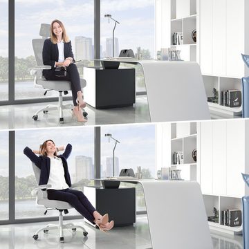 BIGZZIA Bürostuhl Schreibtischstuhl mit Verstellbarer Kopfstütze, Mit Armlehne, Elastische Lendenwirbelstütze, Höhenverstellbar