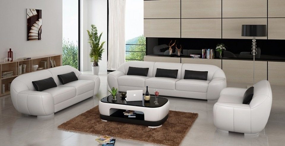 JVmoebel Sofa Weiße Sofagarnitur 3+2+1 Couch Polster Sitz Leder Garnitur Design, Made in Europe