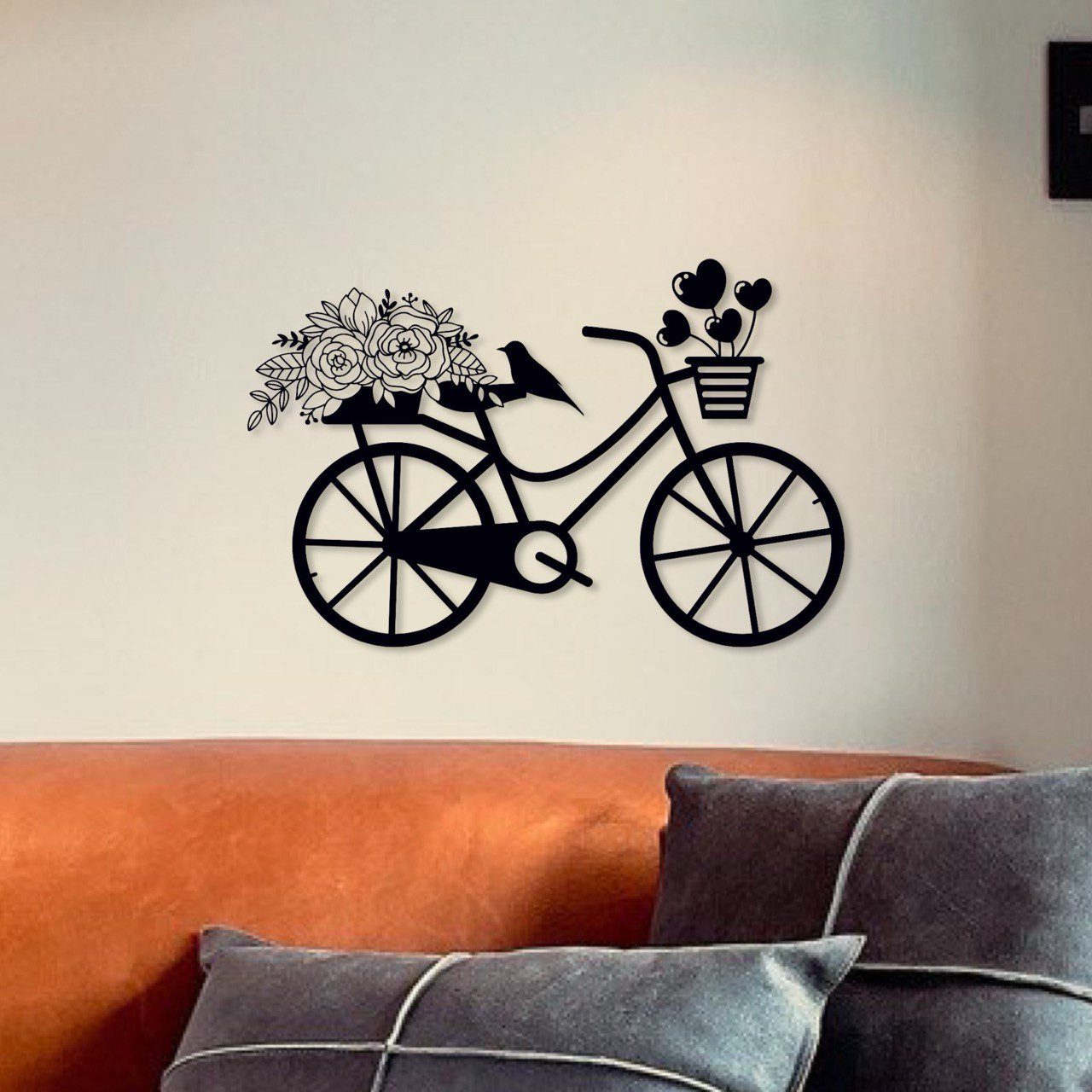 WoodFriends Wandbild Damenfahrrad mit Blumen Fahrrad Holzschild zum Aufkleben