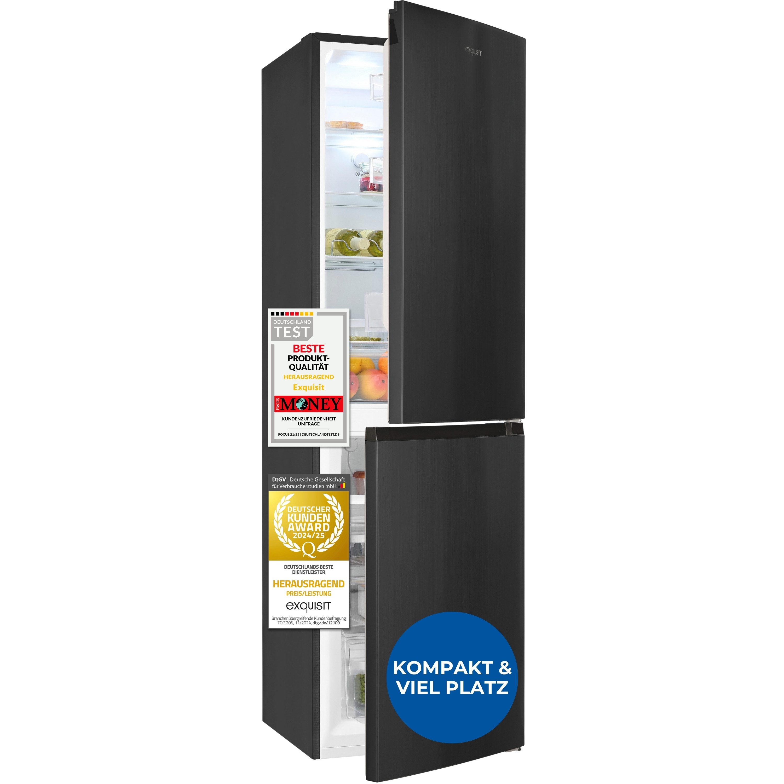exquisit Kühl-/Gefrierkombination KGC5250-85-NF-040D, 181 cm hoch, 54,5 cm breit, No-Frost, 4-Sterne-Gefrierfach, Schnell-Gefrierfunktion