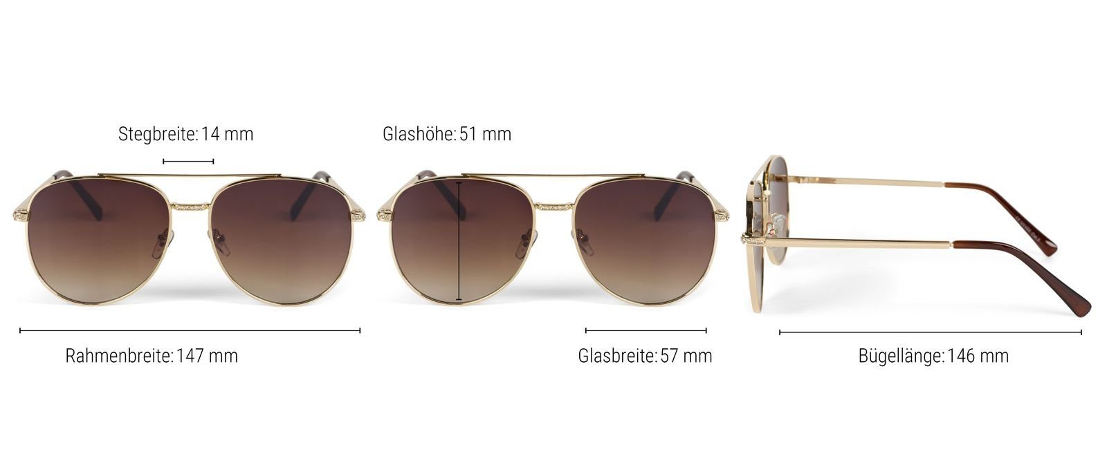 Gestell Getönt styleBREAKER Grau (1-St) Sonnenbrille / Verlauf Glas Gold
