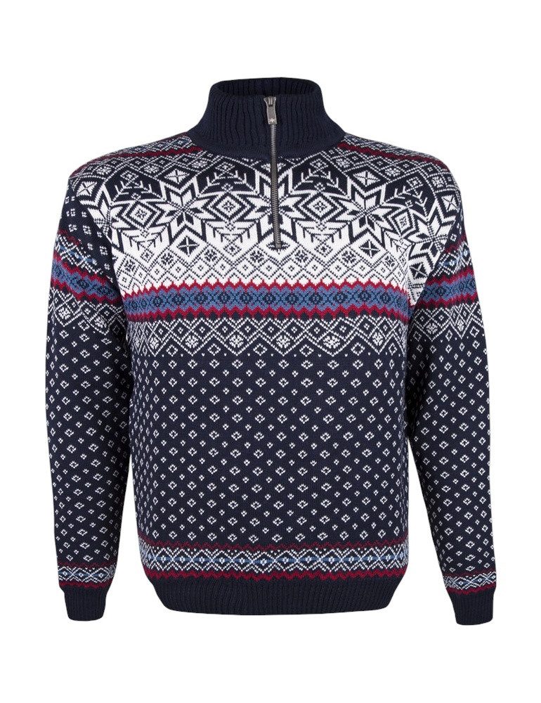 kama Sweater Pullover 471 Half Zip mit Wintermotiv (Merinowolle-Mischung) navyblau