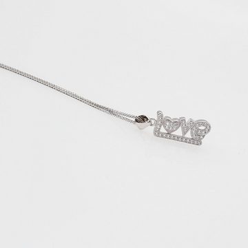 ELLAWIL Kette mit Anhänger Silberkette mit Love Inschrift Anhänger Damen Zirkonia Halskette (Kettenlänge 50 cm, Sterling Silber 925), inklusive Geschenkschachtel