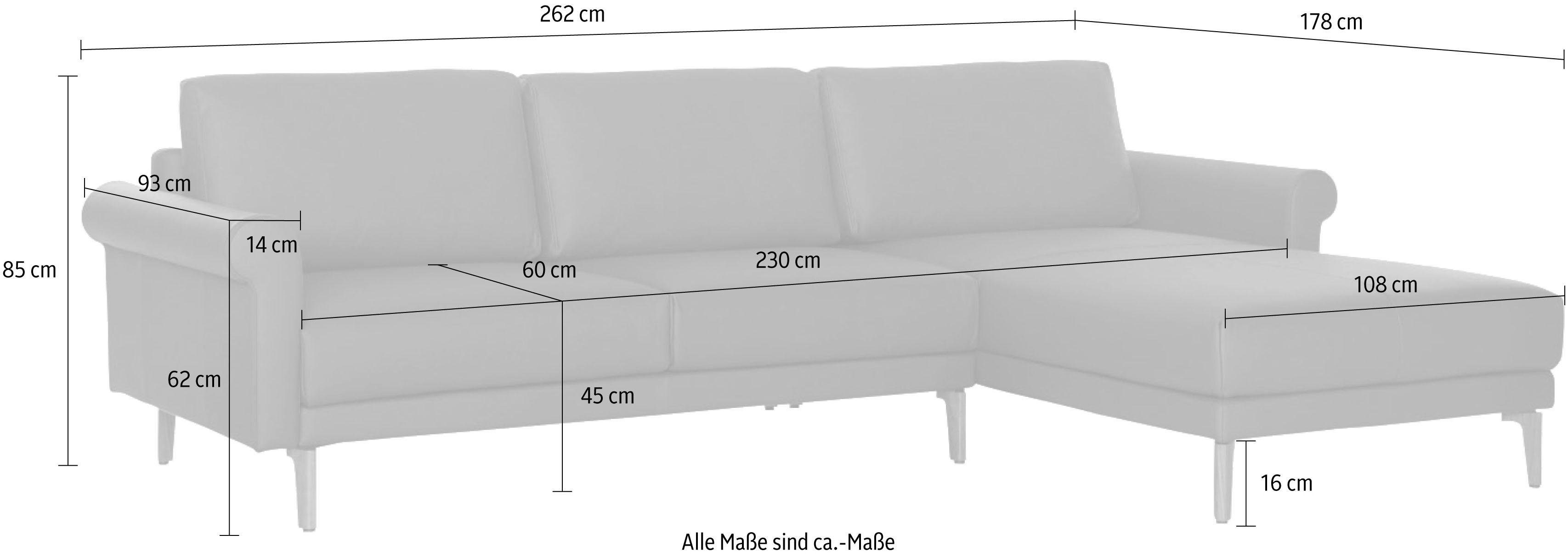 262 modern cm, Schnecke hülsta Nussbaum Breite sofa Armlehne Ecksofa Fuß hs.450, Landhaus,