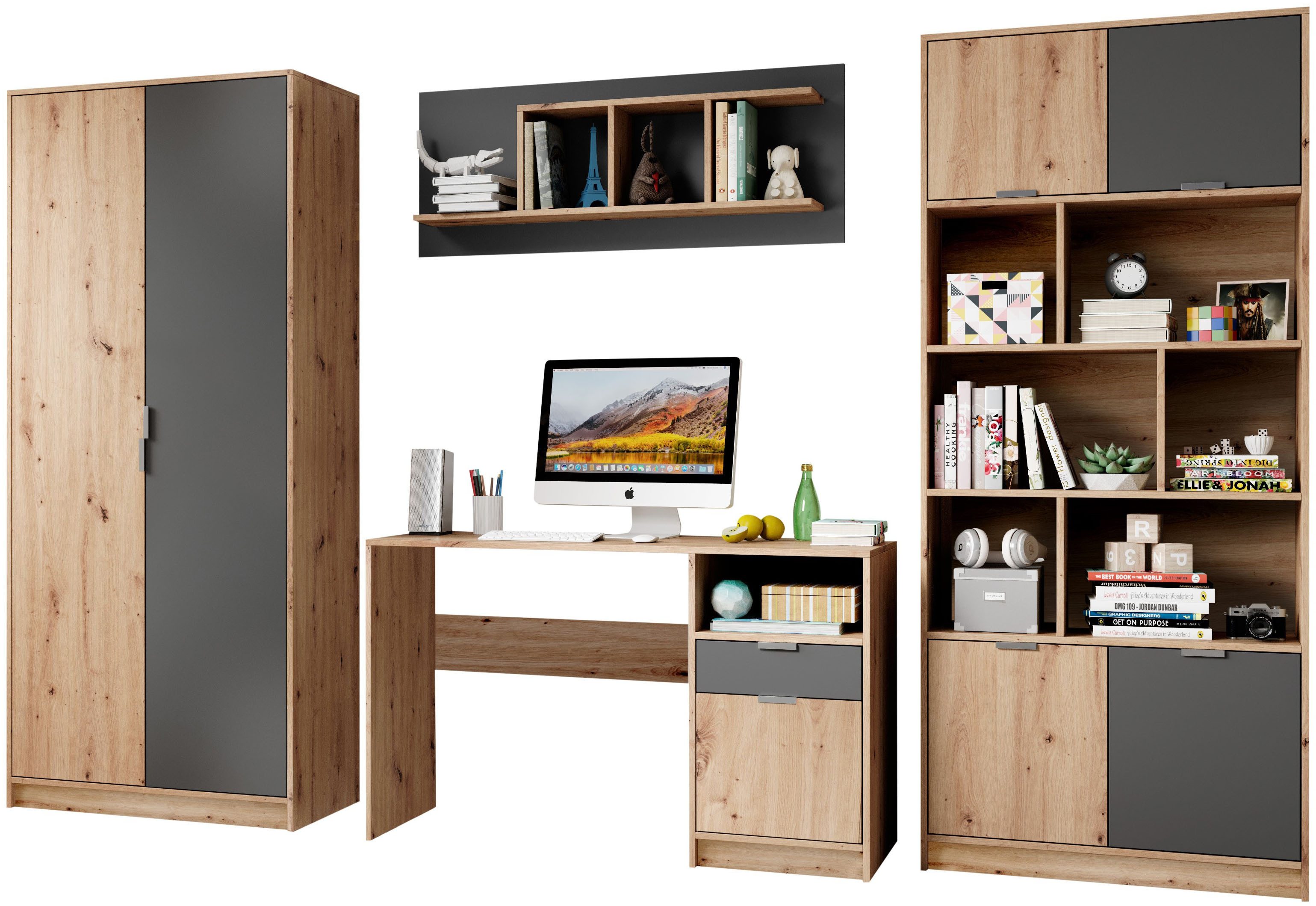 Begabino Jugendzimmer-Set Karla Kleiderschrank, Schreibtisch, Hängeregal, günstig online kaufen