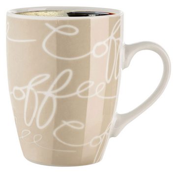 Home4You Tasse Kaffeetasse, H 10 cm, Beige, Weiß, Porzellan, mit weißem Schriftzug