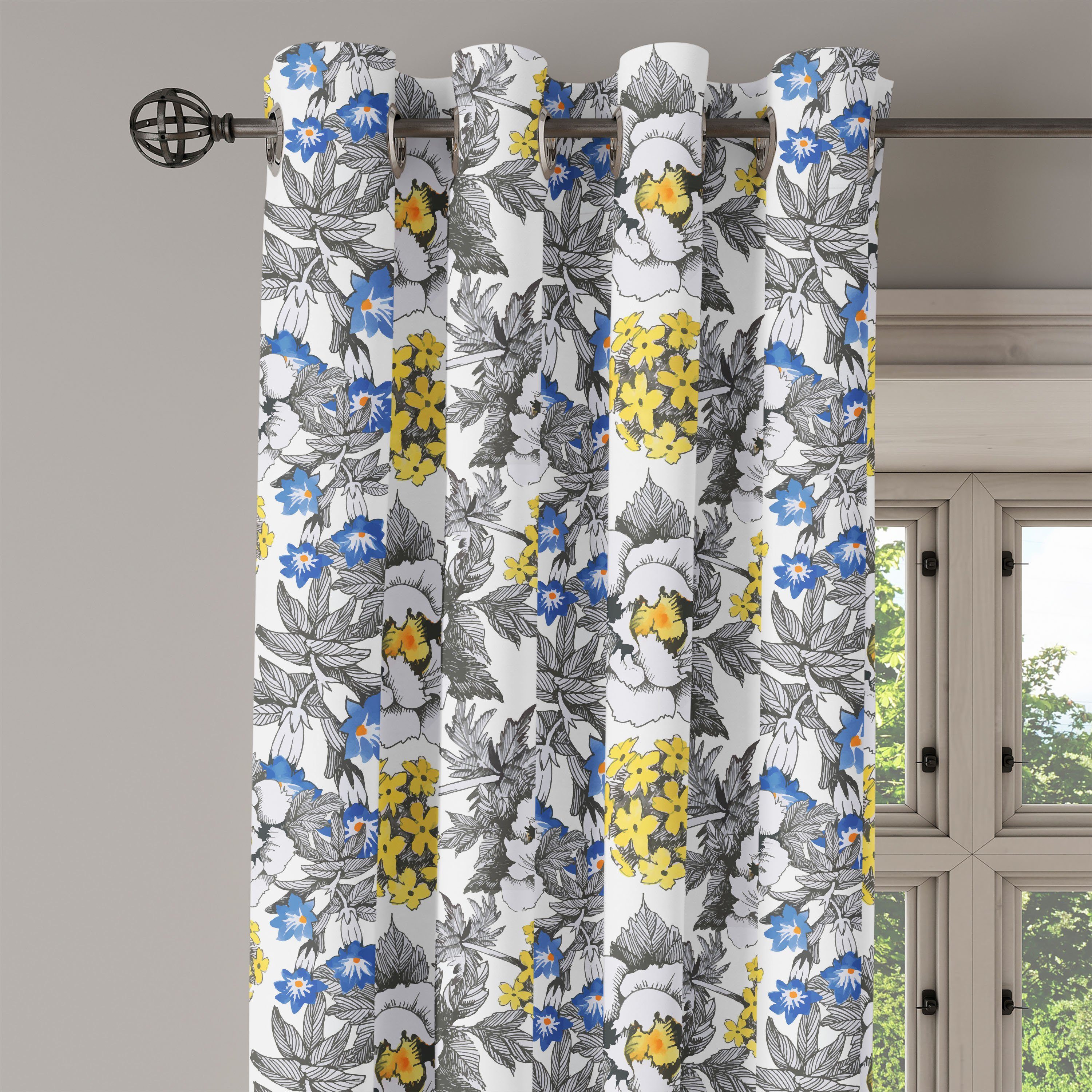 Gardine Dekorative Wohnzimmer, Peony Abakuhaus, für Veilchen 2-Panel-Fenstervorhänge Garten Schlafzimmer Hydrangea