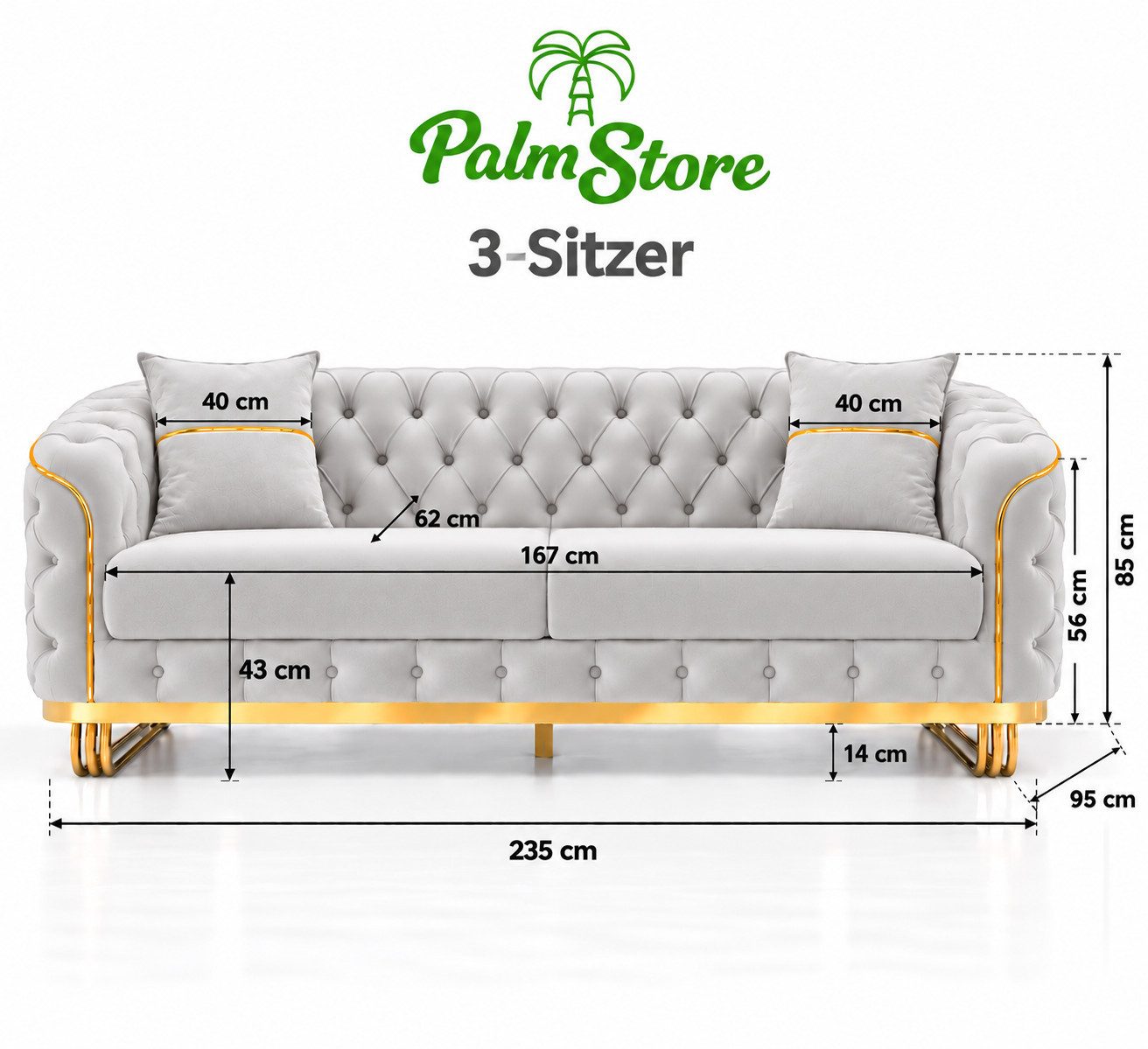 Palms-Store Sofa -Set MIRA mit Knopfheftung in 5 edlen Farbvarianten, Spar-Set, 3-Sitzer + 3-Sitzer + Sessel – Bild 3 von 5