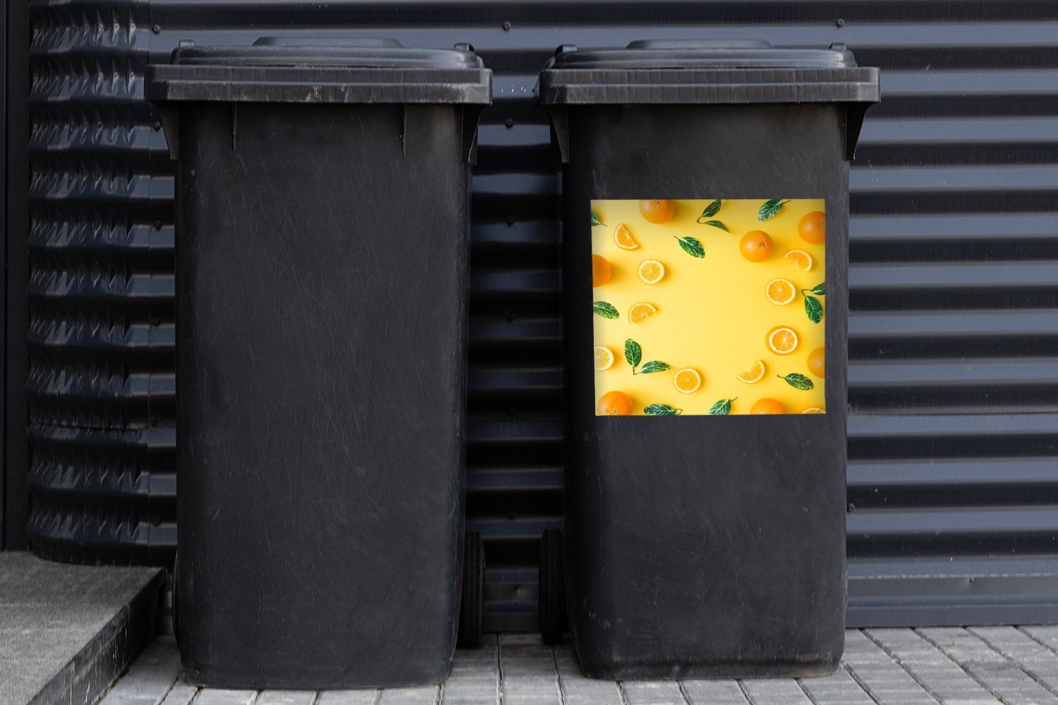 MuchoWow Wandsticker St), Container, Mülltonne, Obst (1 - - Mülleimer-aufkleber, Orange Gelb Abfalbehälter Sticker