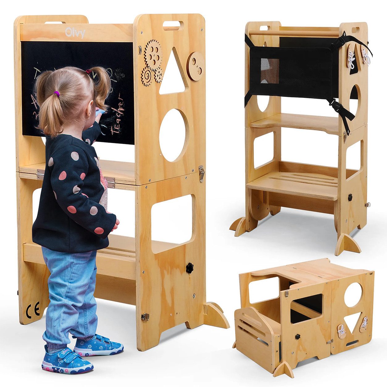 Olvy Stehhilfe Olvy Lernturm Für Kinder, 3 in 1 Montessori Lernturm