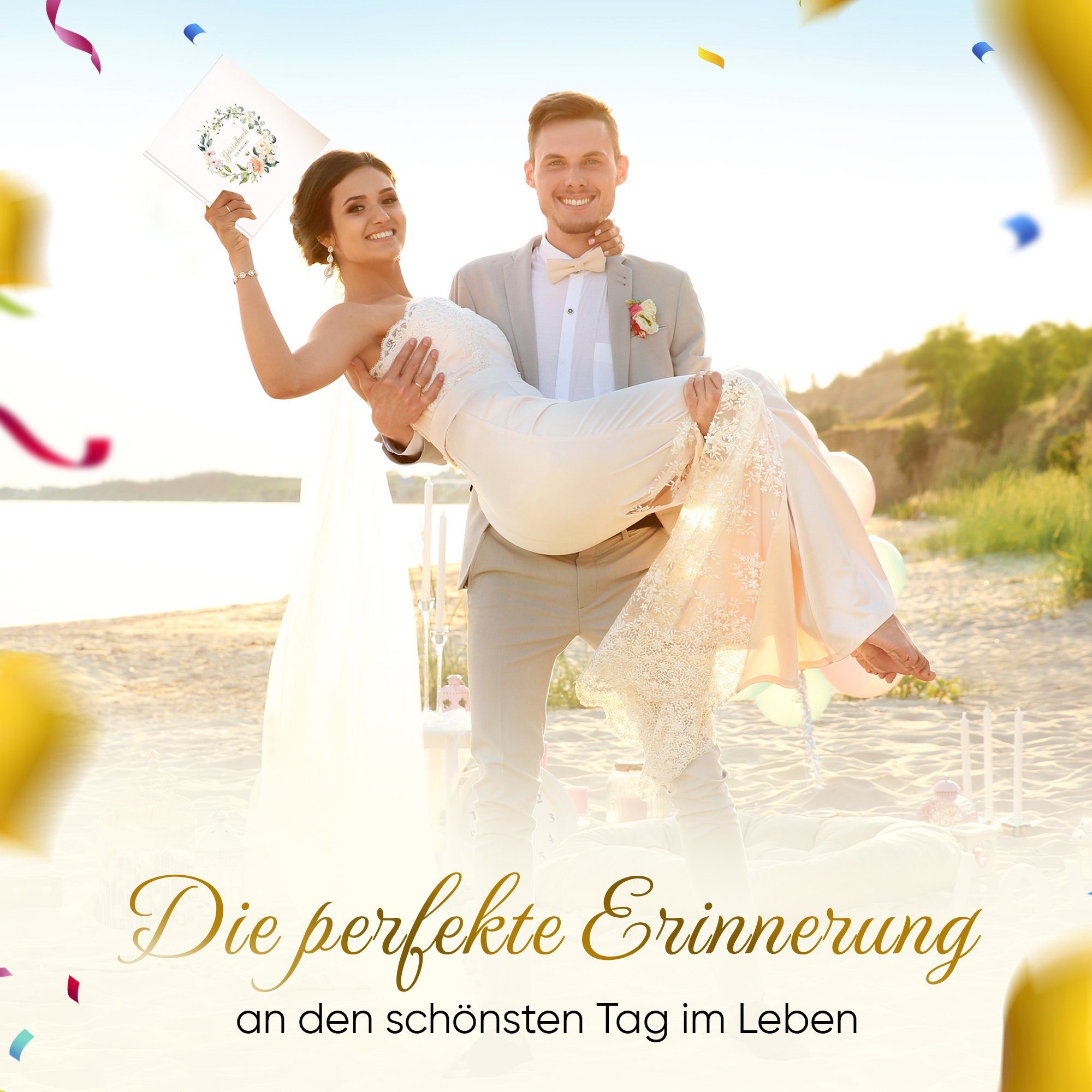 LifeDesign Notizbuch Hochzeitsbuch, Gästebuch zur stabile 21x21cm, Hardcover, edles Hochzeit, Papier Fadenbindung