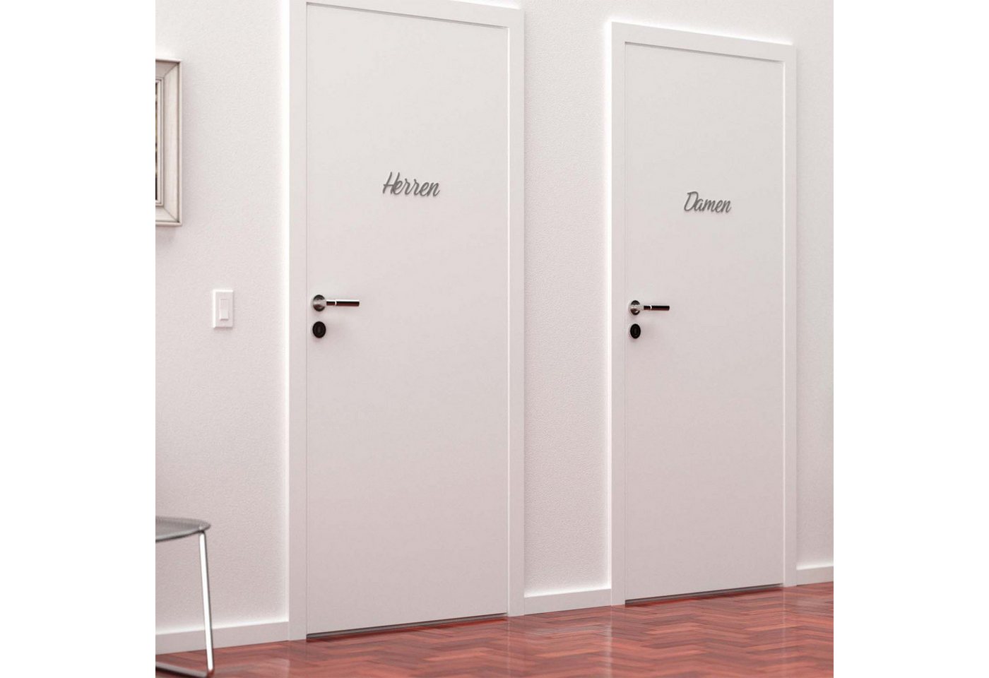 Thumbnail - Zwayve Hinweisschild Damen Herren Türschild Set WC Toilettenschild Schriftzug Grau