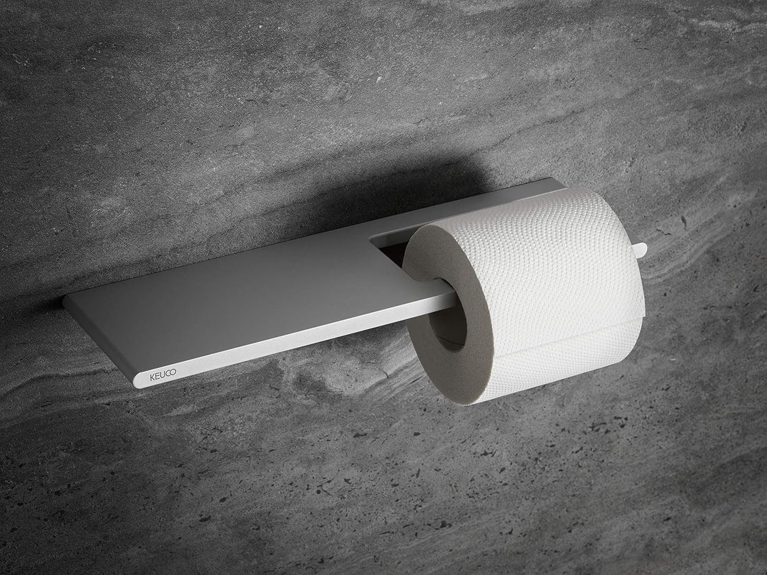 Keuco Toilettenpapierhalter Edition 400 mit offenem Bügel und Ablage, starr, aus Aluminium, silber eloxiert, Made in Germany, Wandmontage