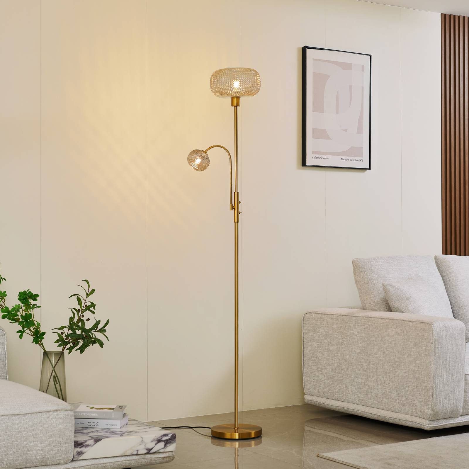 Lindby LED Leselampe Aliette, Metall, Gold / Messing IP20, 1 x 15 W E27 + 1 x 8 W G9