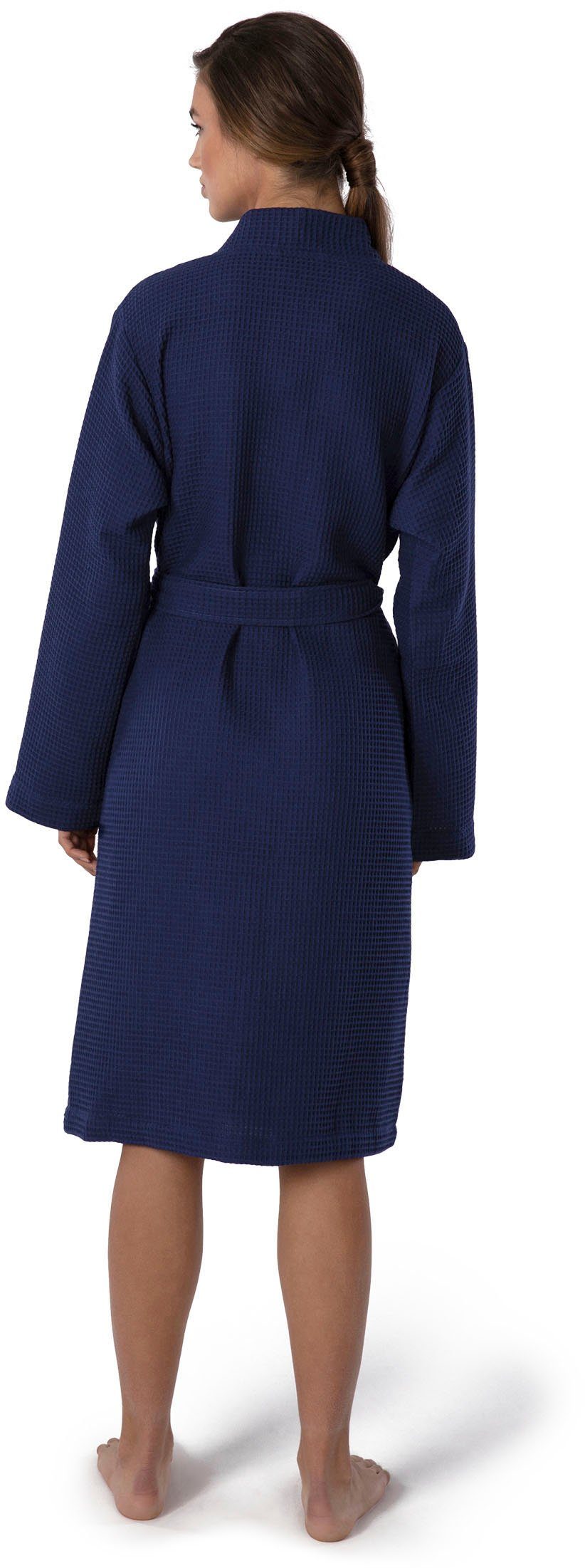 Möve Kimono Homewear, Kurzform, Piqué, dunkelblau Piquée-Oberfläche Kimono-Kragen, Gürtel