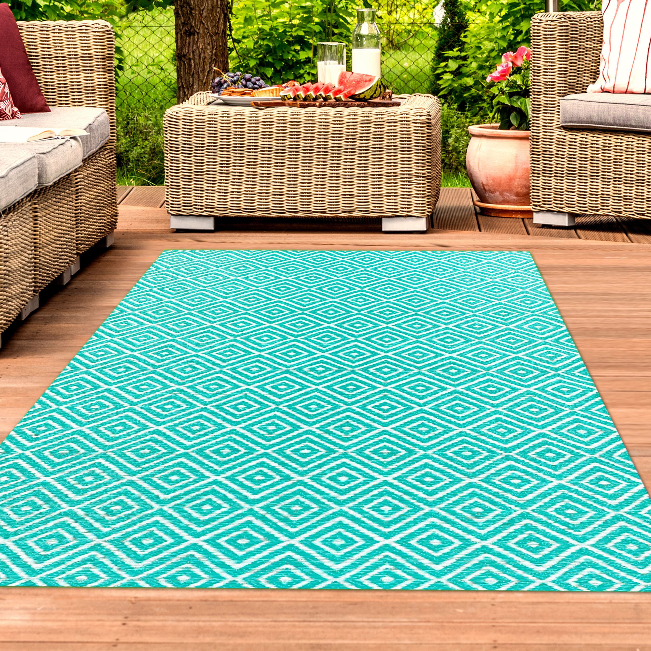 TeppichHome24 Outdoorteppich Kunststoff-Teppich mit Rautenmuster, Outdoorte günstig online kaufen