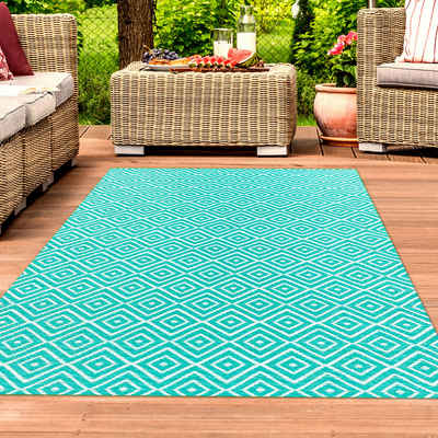 Outdoorteppich Kunststoff-Teppich mit Rautenmuster, Outdoorteppich in petrol, TeppichHome24, Rechteckig, Höhe: 5 mm