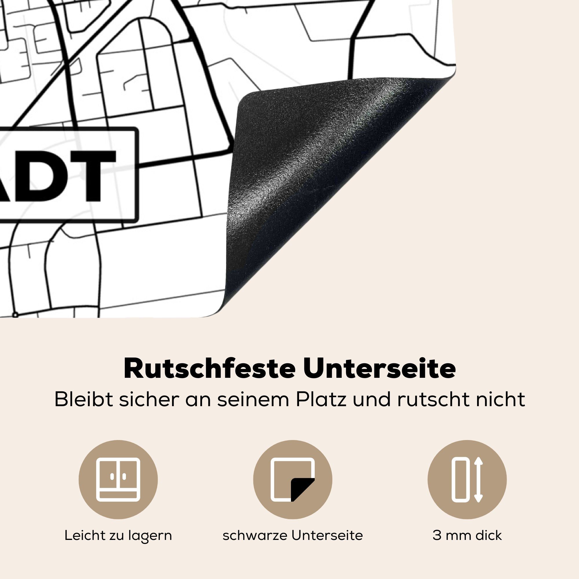 Arbeitsplatte 78x78 (1 Stadtplan, Lippstadt Herdblende-/Abdeckplatte - - für küche Karte MuchoWow Vinyl, - Karte tlg), Ceranfeldabdeckung, cm,