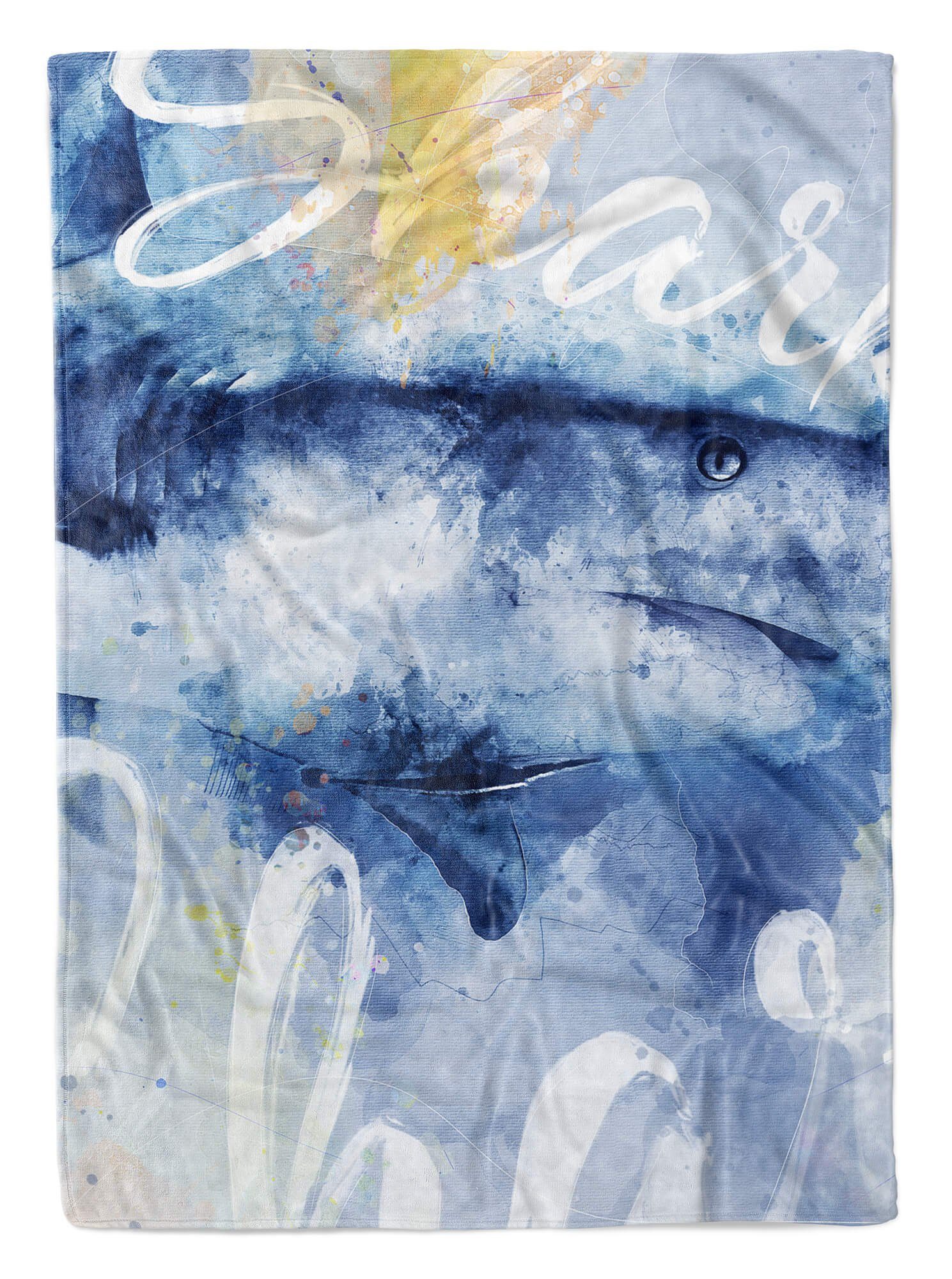 Sinus Art Handtücher Handtuch Strandhandtuch Saunatuch Kuscheldecke SplashArt Tier Serie Kunstvoll Shark Motiv, Baumwolle-Polyester-Mix (1-St), Handtuch