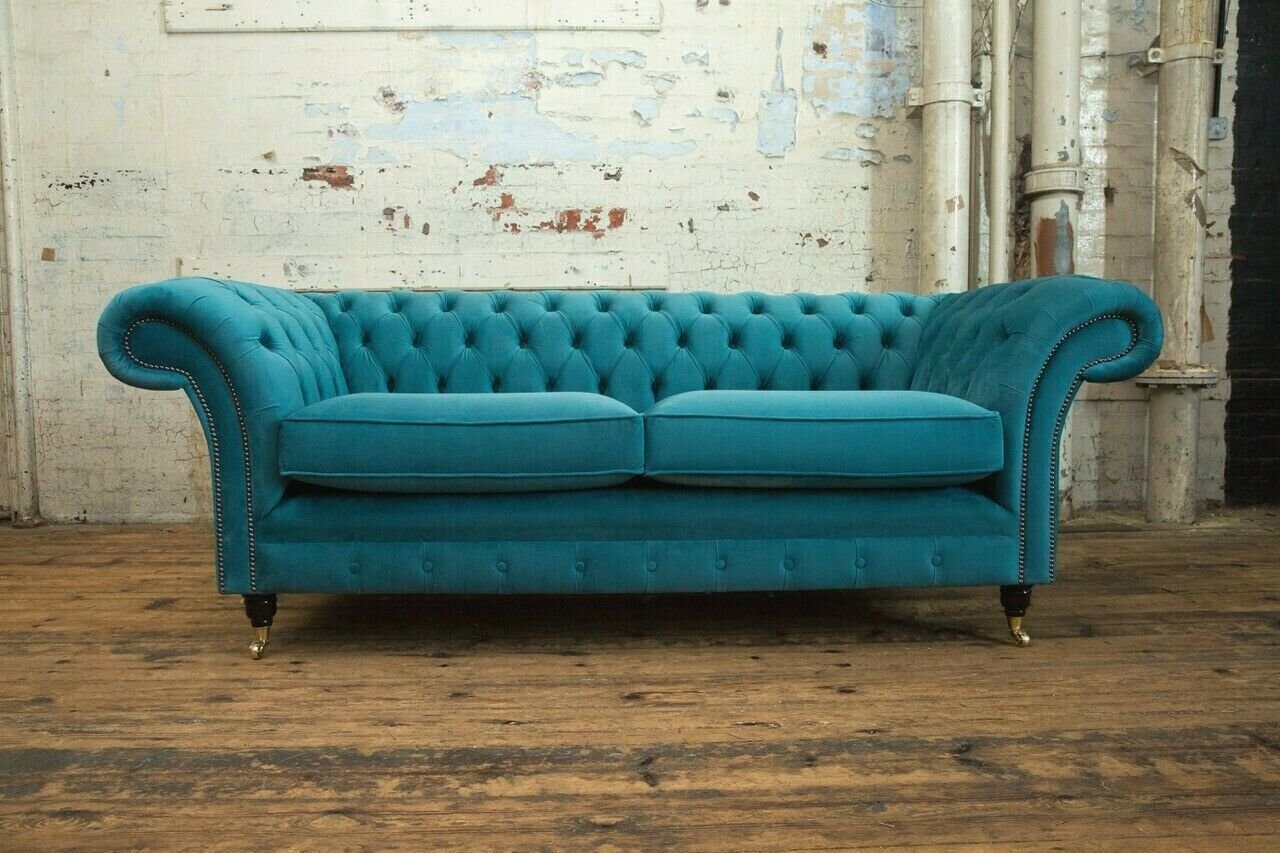 JVmoebel Chesterfield-Sofa Chesterfield 3 Sitzer Couch Polster Sitz Textil Stoff Leder Sofa, Die Rückenlehne mit Knöpfen.