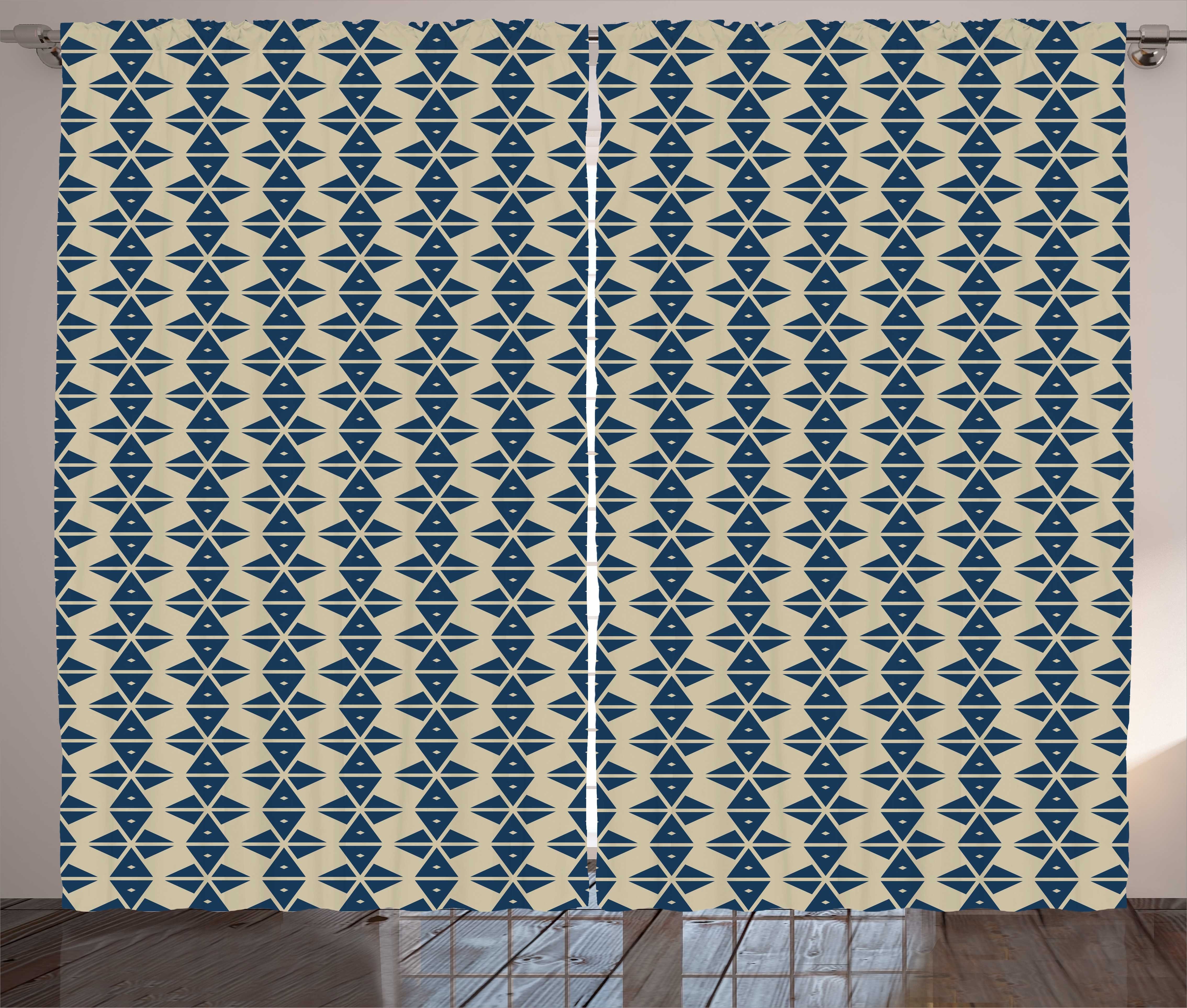 Gardine Schlafzimmer Kräuselband Vorhang mit Schlaufen und Haken, Abakuhaus, Abstrakt Klassische Drei-Winkel-Formen | Fertiggardinen