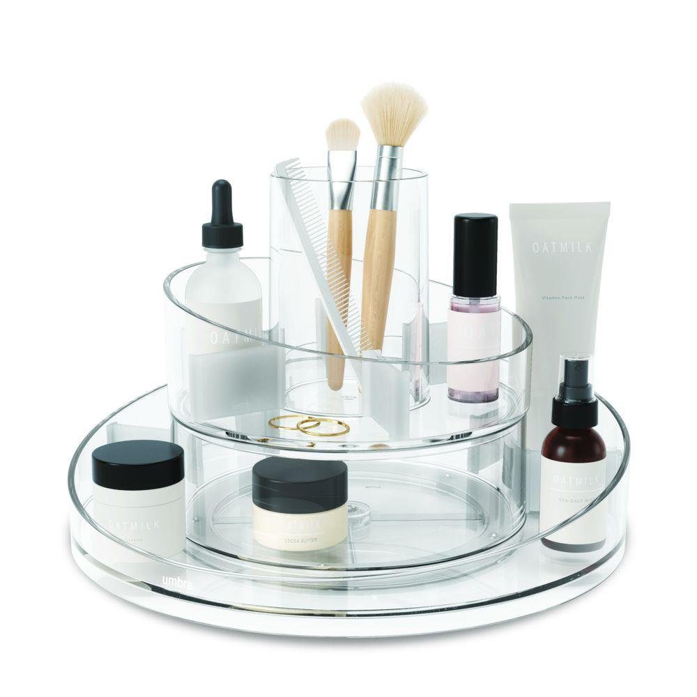 Umbra Make-Up Organizer Cascada Kosmetik und Makeup Organizer, mit integriertem Behälter, 2-stufig, 36 Grad drehbar