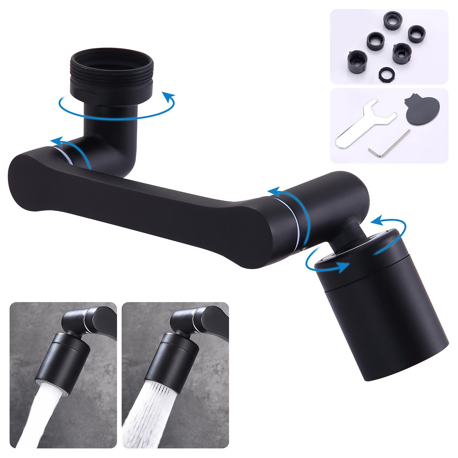 HOMELODY Аэратор Wasserhahn Luftsprudler,Wasserhahn Aufsatz Schwenkbar, IG: Kompatibel mit M24 Innengewinde, G1/2 Außengewinde, M22 Außengewinde, (1080° Drehbarer mit 2 Modi, Perlatoren für Wasserhähne), Bubbler Filter Wasserhahn Verlängerung