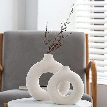 HIBNOPN Dekovase Vase Set of 2 Weiße Blumenvasen aus Keramik für Wohnungs, Zimmer Deko (2 St)