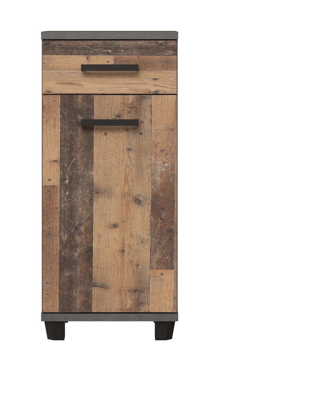 FORTE Badkommode 1 Tür, 1 Schub, Old-Wood Dekor / Betonoptik - 40,2x90,8x34,8cm B/H/T