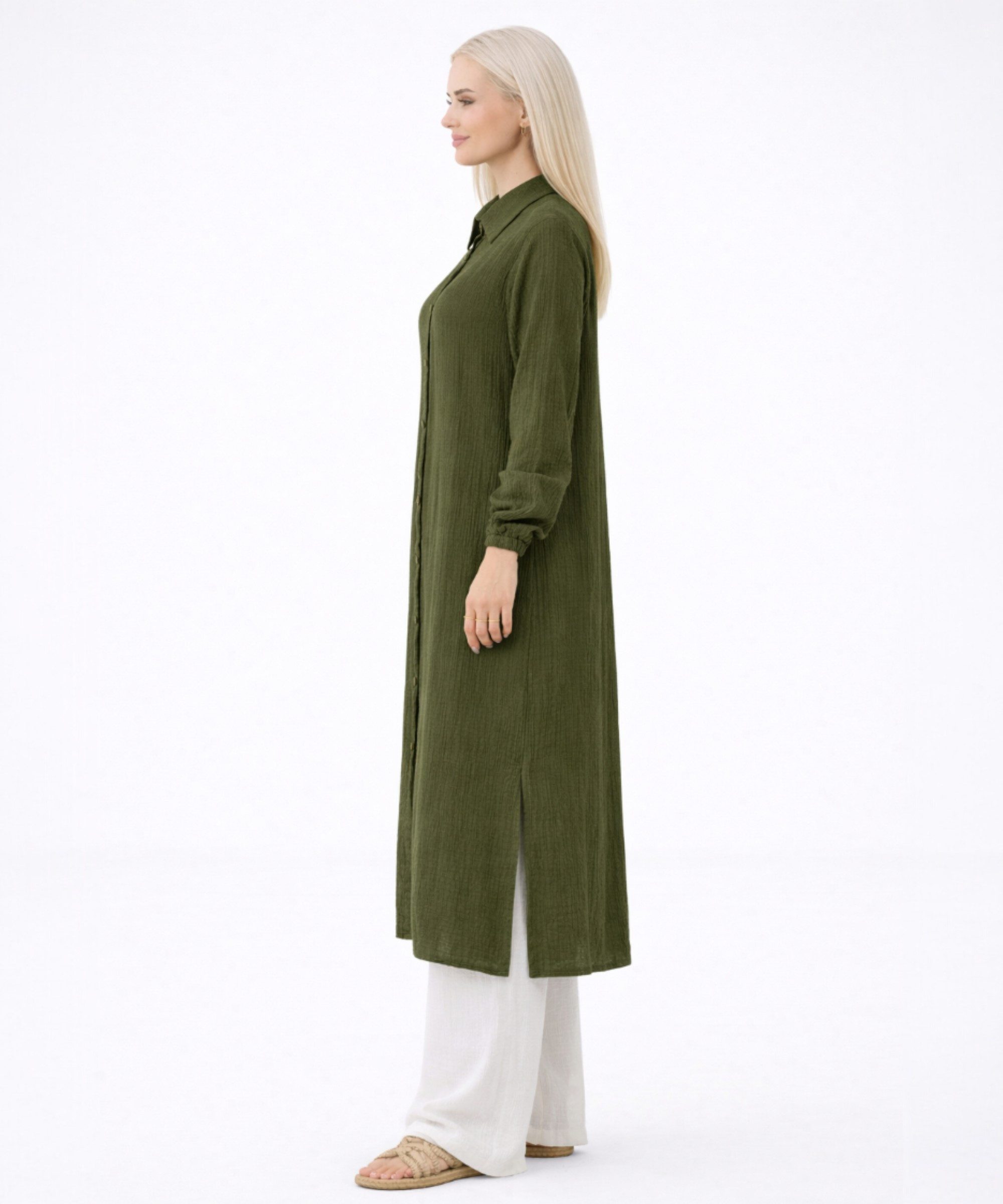 WENOR Longtunika Musselin 130cm lang Kokosknopf 100% Baumwolle Modest Look 36-50