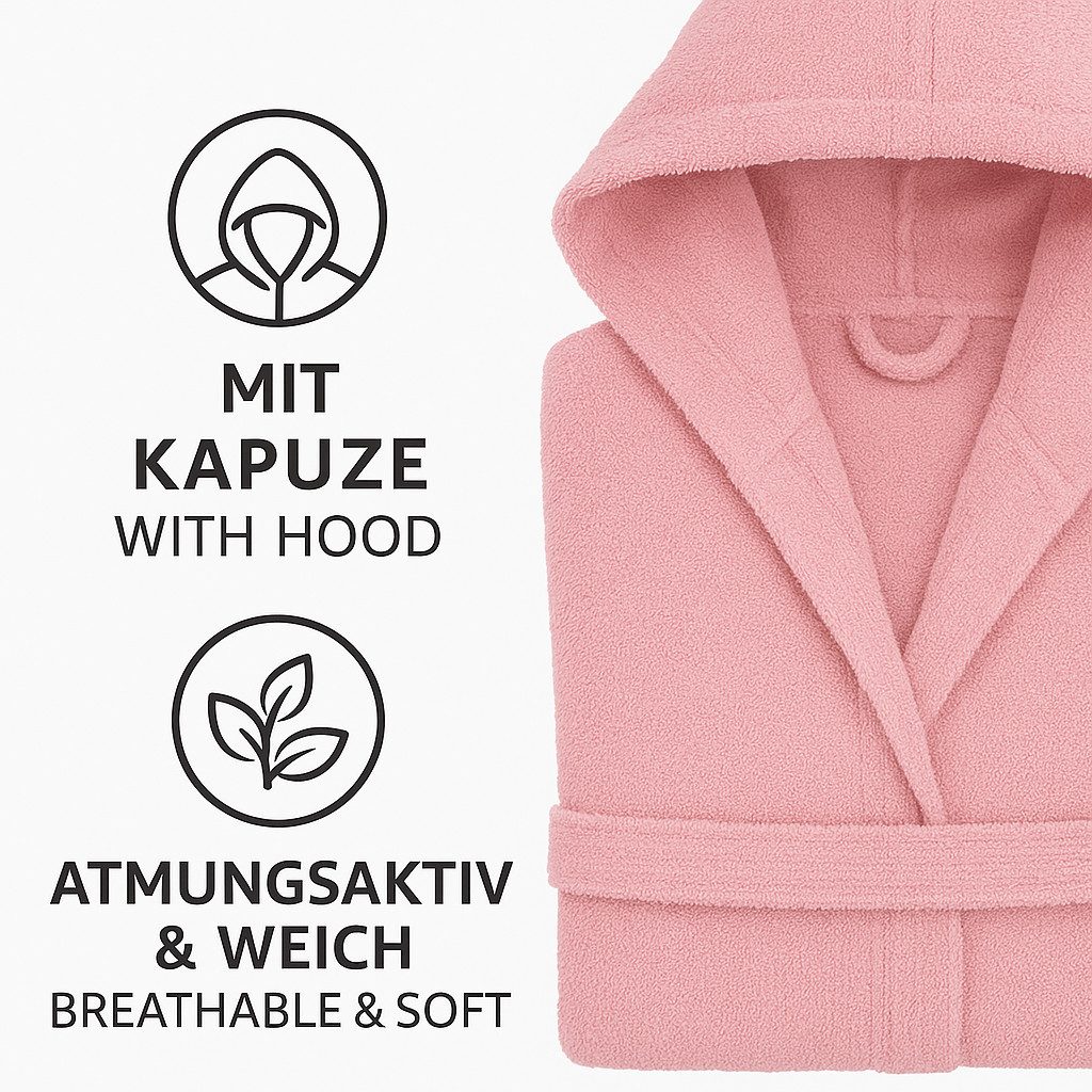 Betz Bademantel Saunamantel mit Kapuze BERLIN für Herren und Damen, Wadenlang, 100% Baumwolle, Kapuze, gürtel