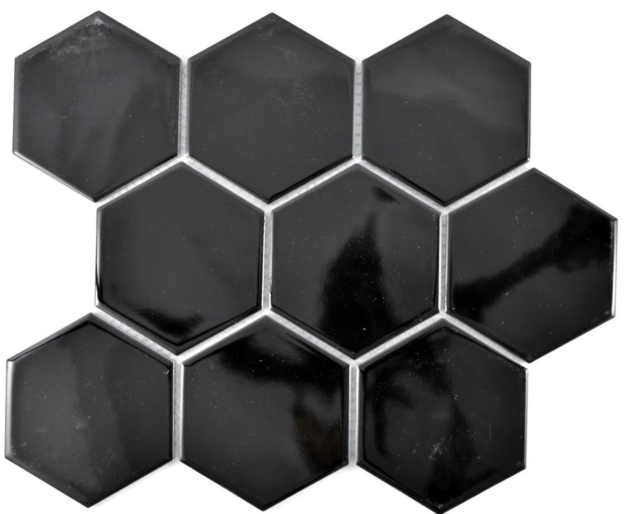 Mosani Mosaikfliesen Hexagonale Mosaik schwarz Bad Fliese Küche Sechseck glänzend Keramik