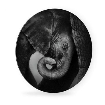 K&L Wall Art Gemälde Metallposter rund Elefantenbaby Safari Waldtiere Elefanten Familie, Metalloptik Wandbild Ø 30cm