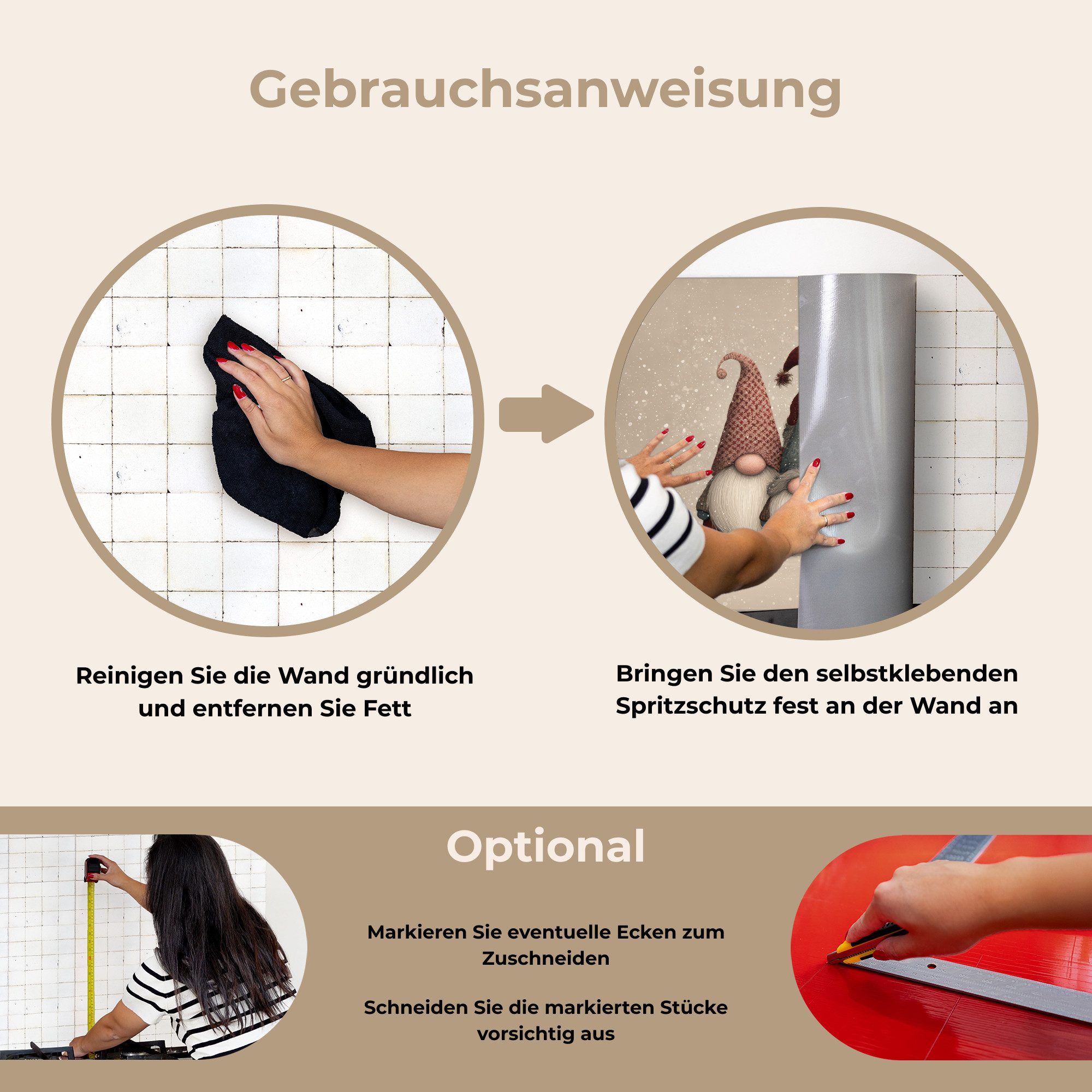KitchenYeah Küchenrückwand selbstklebend (keine Folie) Wichtel - Weihnachten - Schnee - Zipfelmüt, (1-tlg), Spritzschutz Herd Wand, Küchen Deko, 70x30 cm