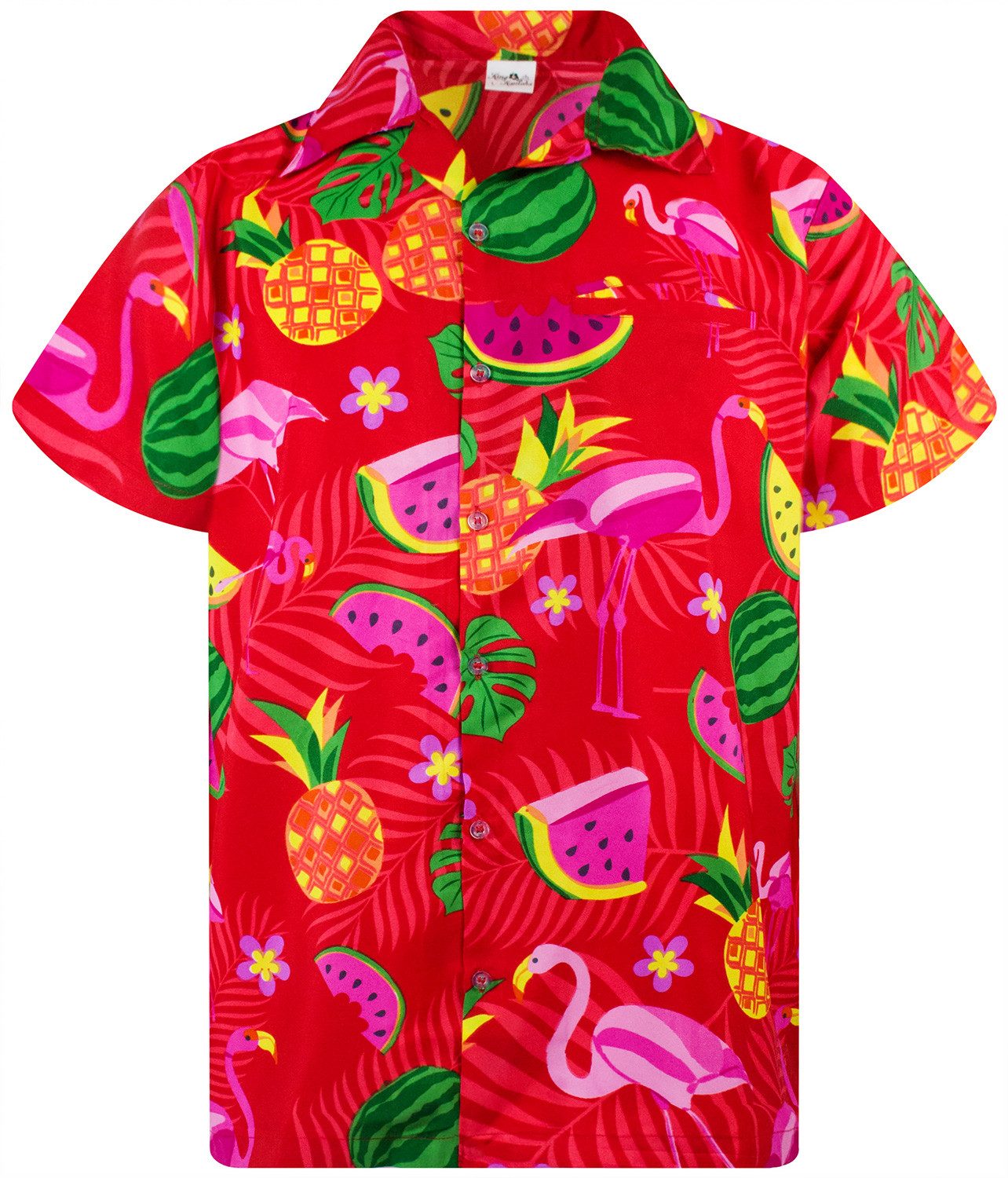 King Kameha Hawaiihemd Flamingo Melone Funky Hawaii-Hemd Kurzarm Front-Tasc günstig online kaufen