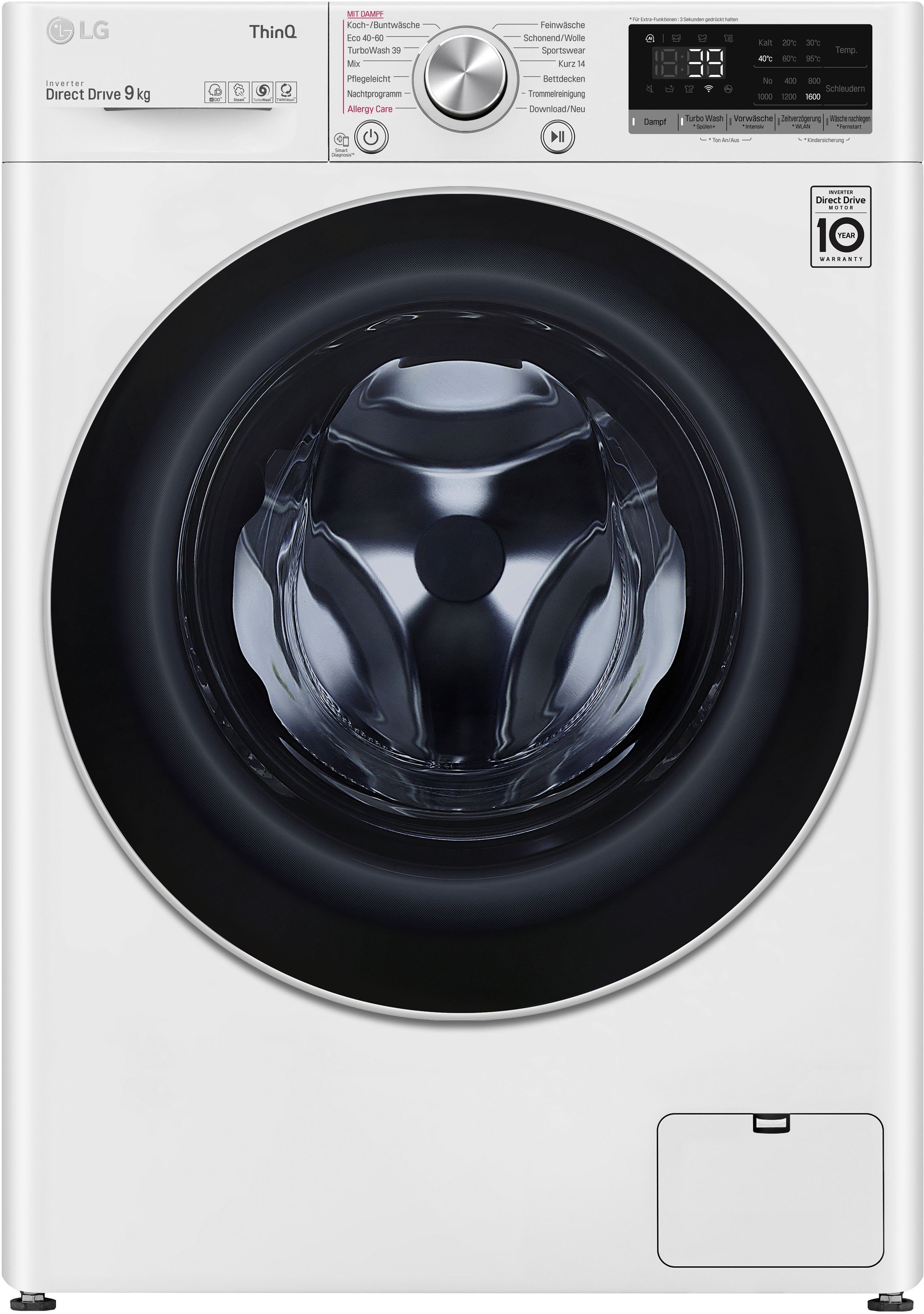 LG Waschmaschine U/min, Minuten nur 39 1600 in kg, TurboWash® F6WV709P1, 9 Waschen 