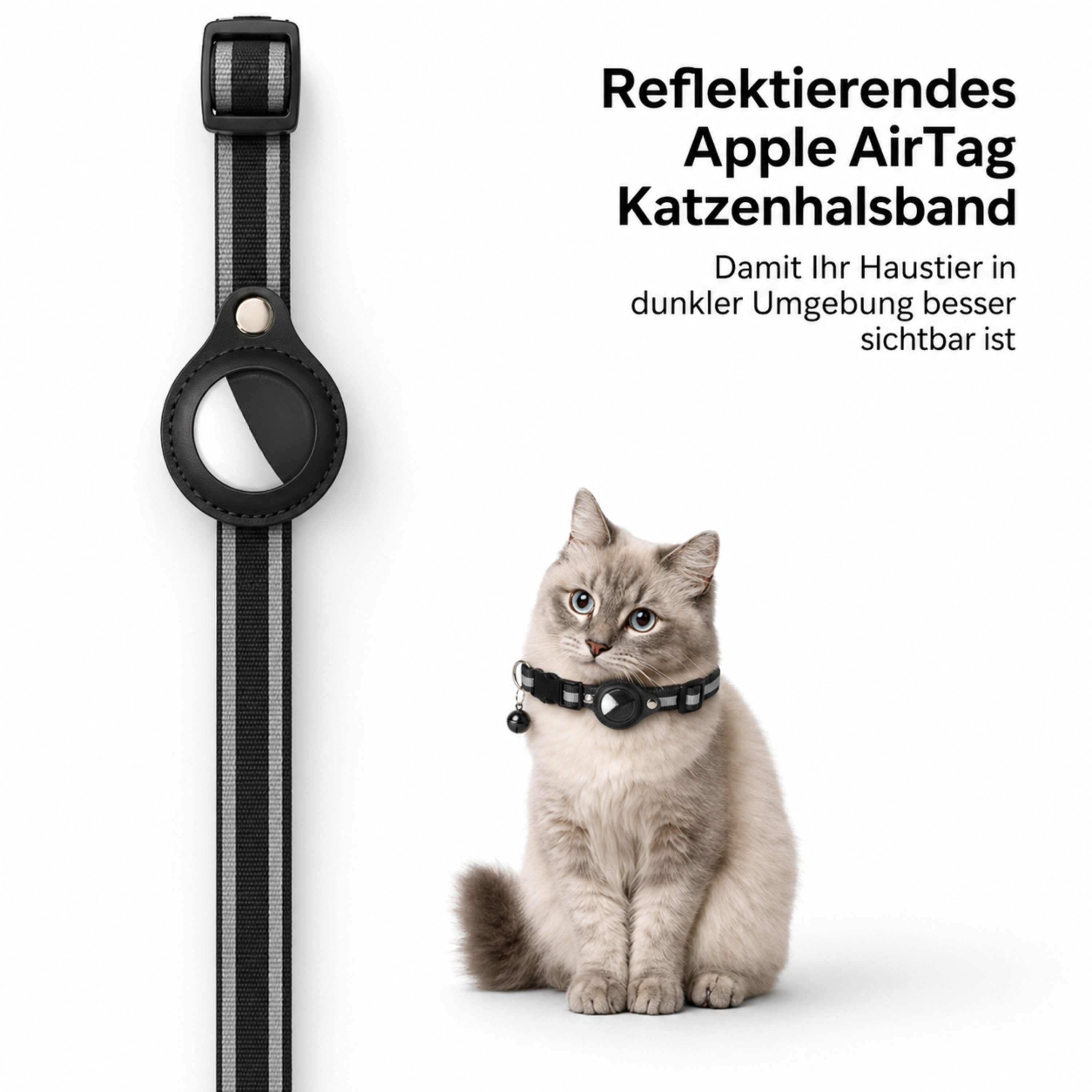StellarLuma Katzen-Halsband Halsband Katzen Katzenhalsband für AirTag GPS Tracker Reflektierend, Reflektierendes Katzenhalsband mit Tracker-Halter und Glöckchen