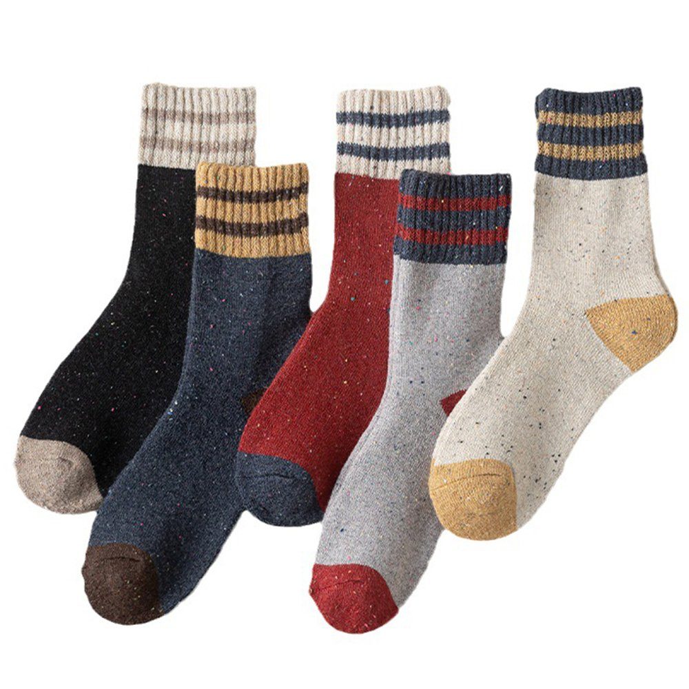 Haiaveng Langsocken 5 Paar Stricksocken,für Damen, Warme Gestrickte Socken Gestreifte Frotteesocken mit Verdickung | Wintersocken