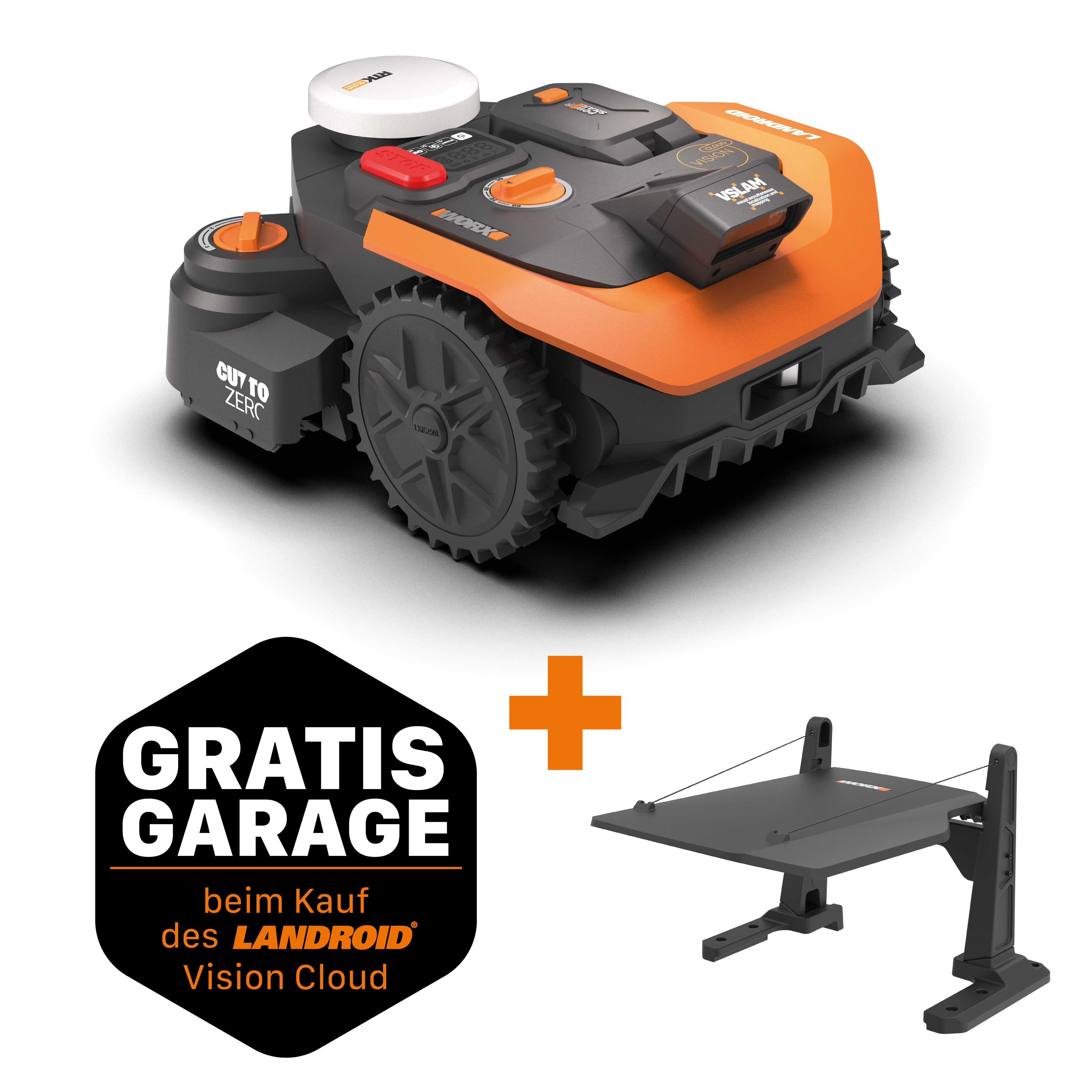 Worx Rasenmähroboter Landroid Vision Cloud WR308E 2WD ohne Begrenzungskabel, Auto-Mapping, bis 800 m² Rasenfläche, (KI-Hinderniserkennung, VSLAM+ RTK Cloud Navigation, Cut-to-Zero), App-Steuerung