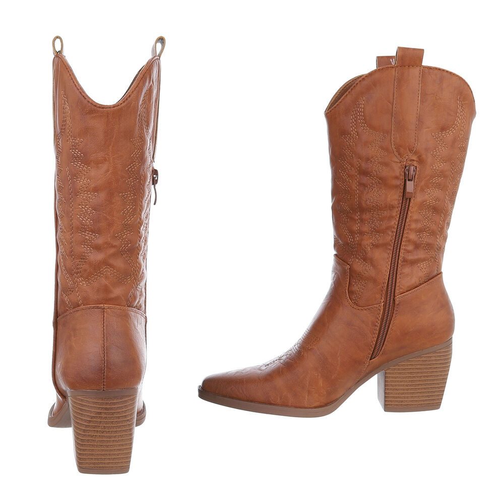 Ital-Design Damen Cowboyboots Western Westernstiefel (87336802) Blockabsatz Stiefel in Camel – Bild 5 von 5
