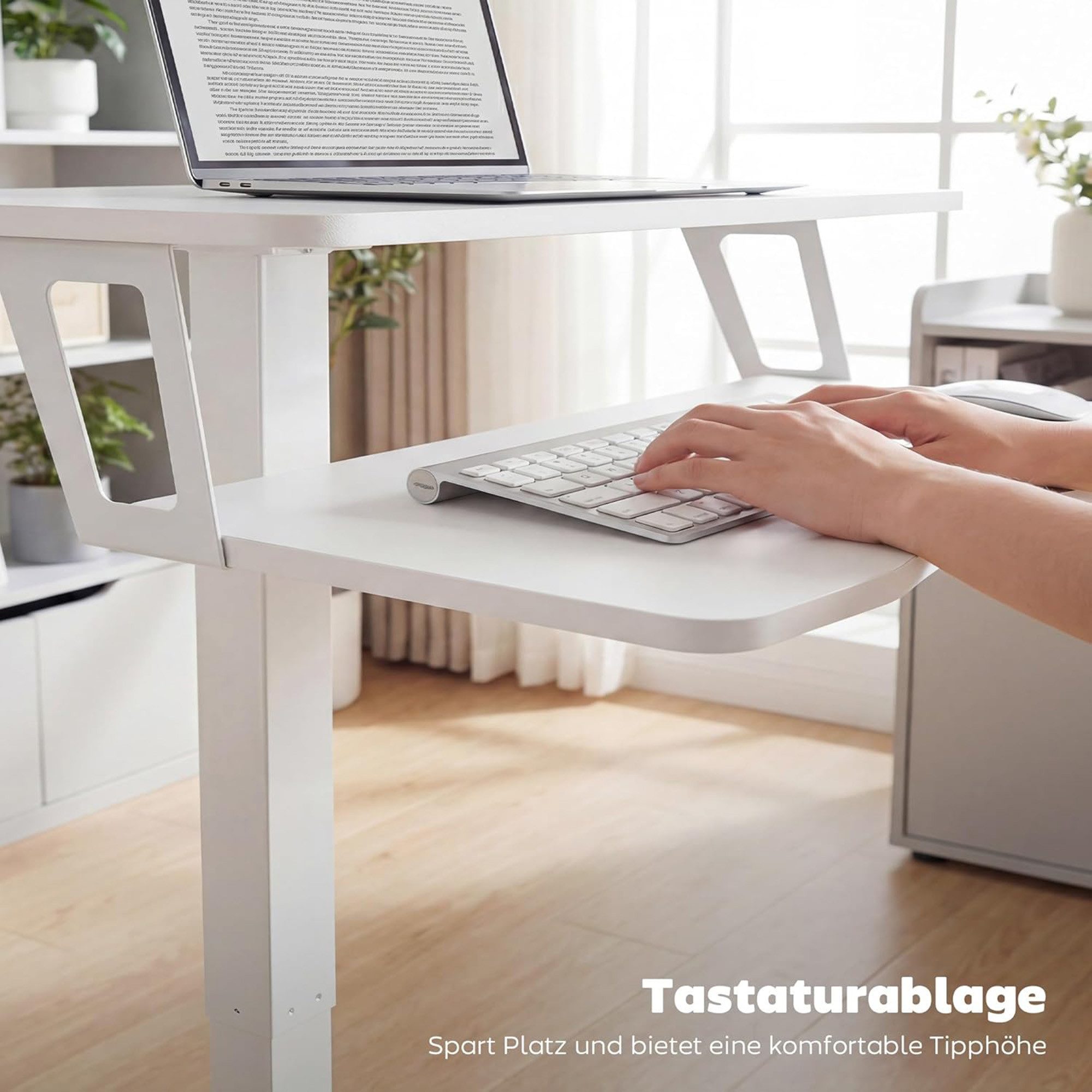Luckice Arbeitstisch Mobiler höhenverstellbarer Laptoptisch mit Rollen, Weiß (Set, 1-St., Montagematerial und Anleitung enthalten1 höhenverstellbarer), Ergonomische Gestaltung gegen Körperermüdung, Leicht mobil durch Rollen