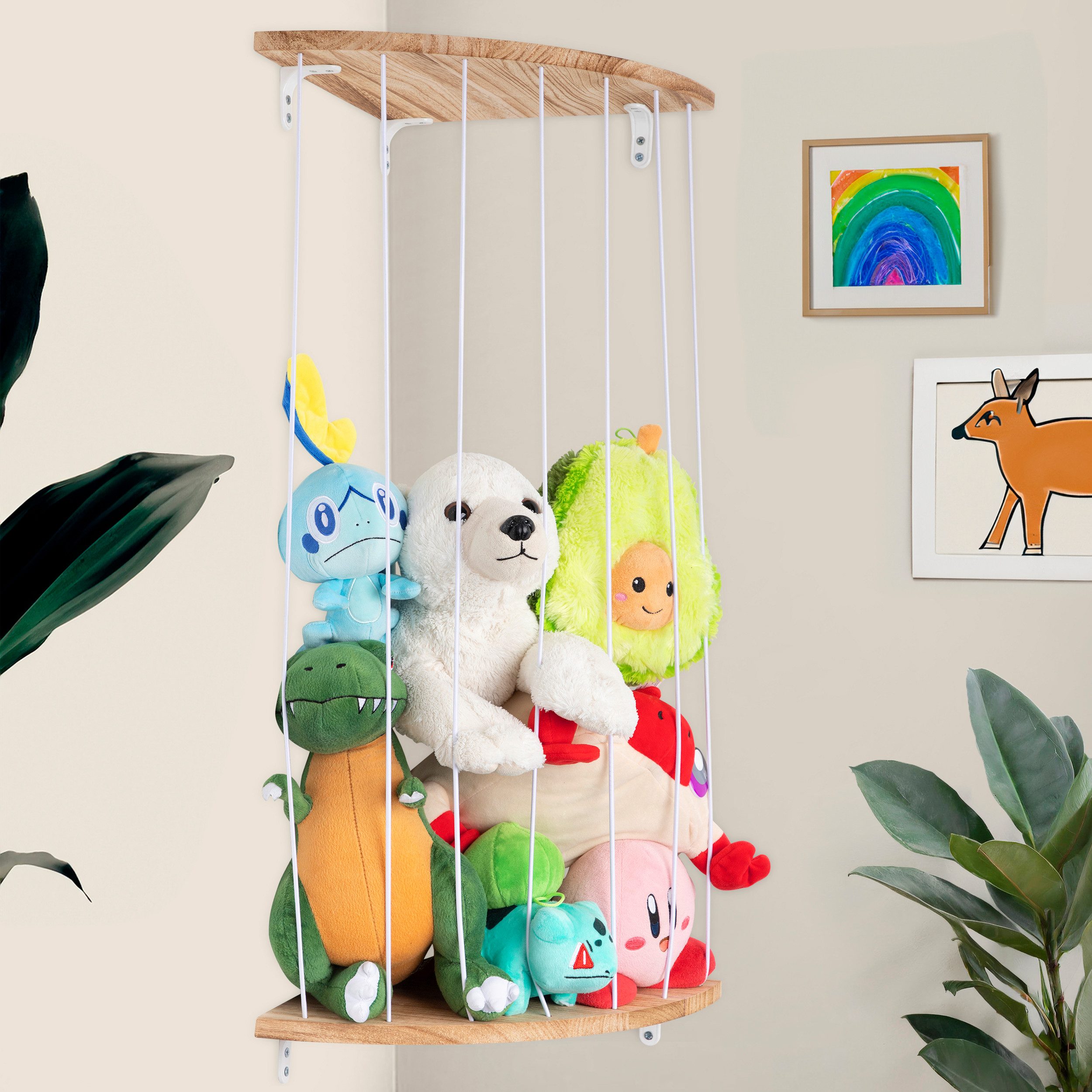 ONVAYA Kinderregal Kuscheltier-Regal ǀ platzsparend ǀ Echtholz mit Gummibän günstig online kaufen