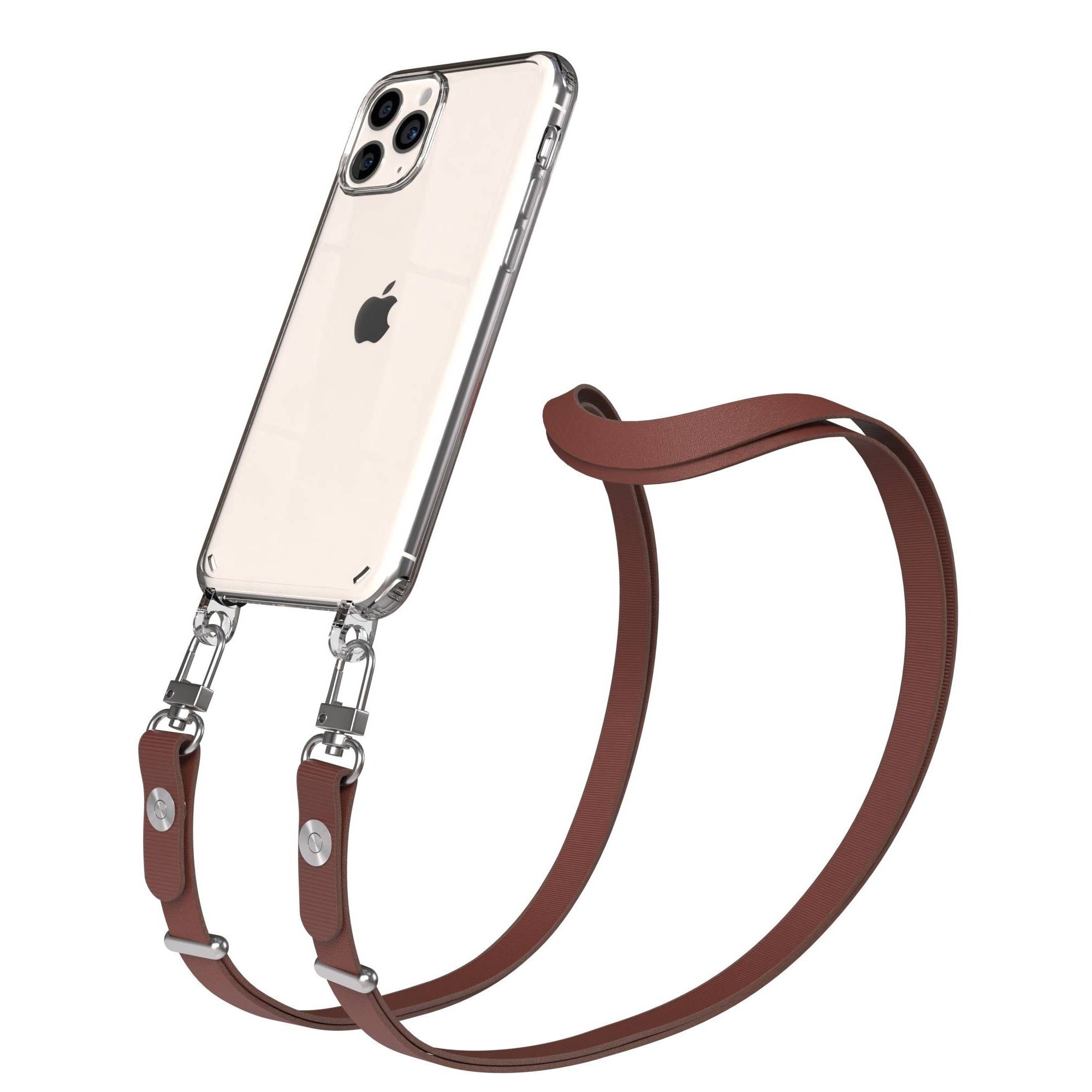 EAZY CASE Handykette für Apple iPhone 11 Pro Handyhülle mit Handyband magnetisch, Handyband in Dunkelbraun im minimalistischen Design mit 2x2 Anschluss