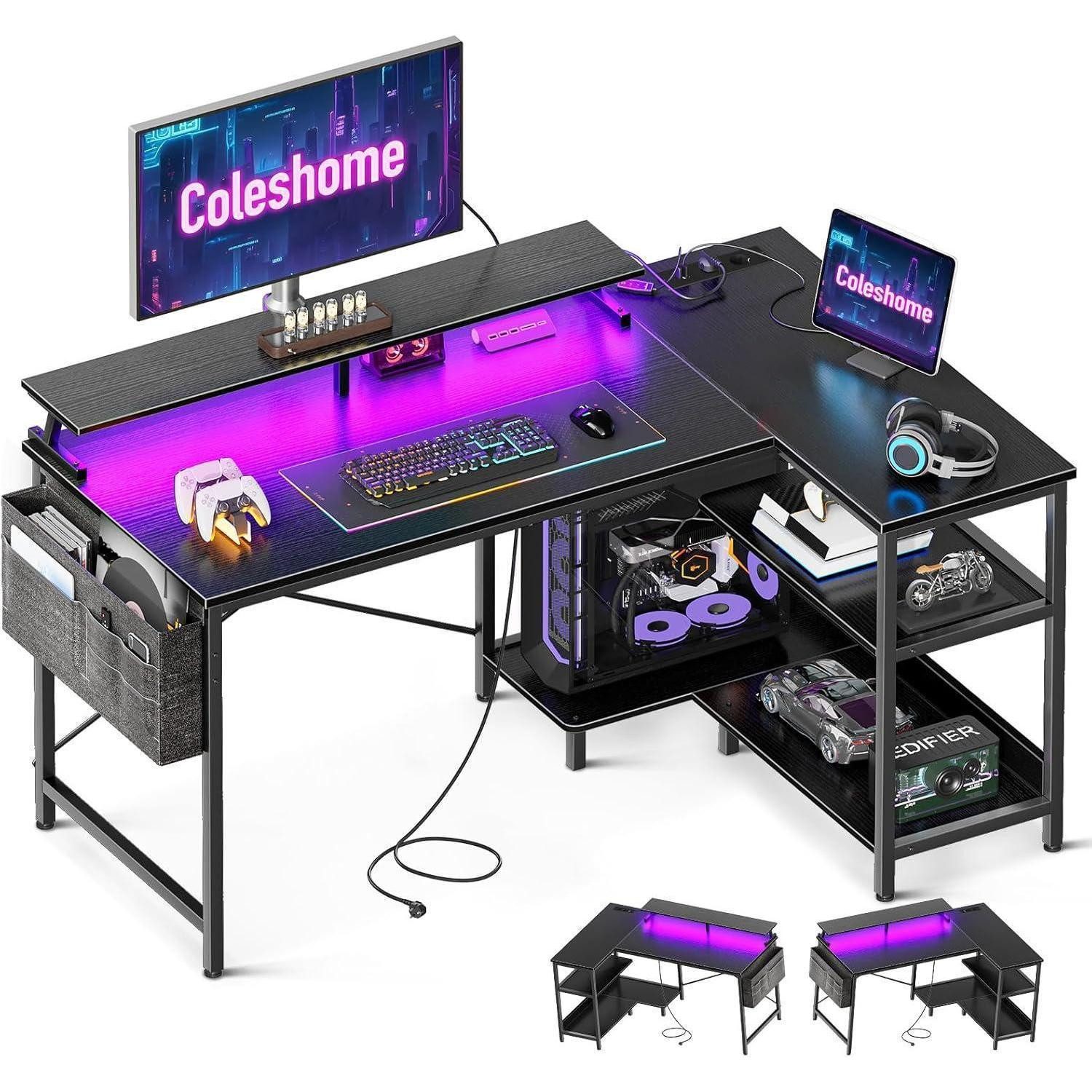 LuxusKollektion Gamingtisch Gaming Tisch L Form LED-Steckdosen 120x80cm Eck günstig online kaufen